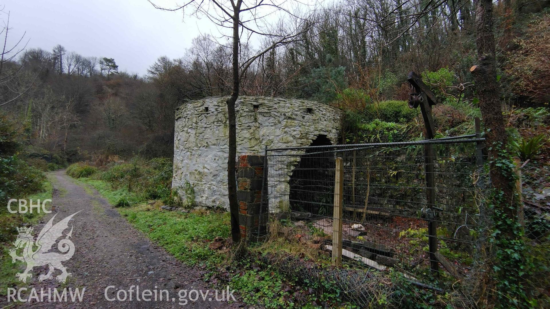 General view of Fishguard Lime Kiln 4 when approached from the north. Scale is 1m.