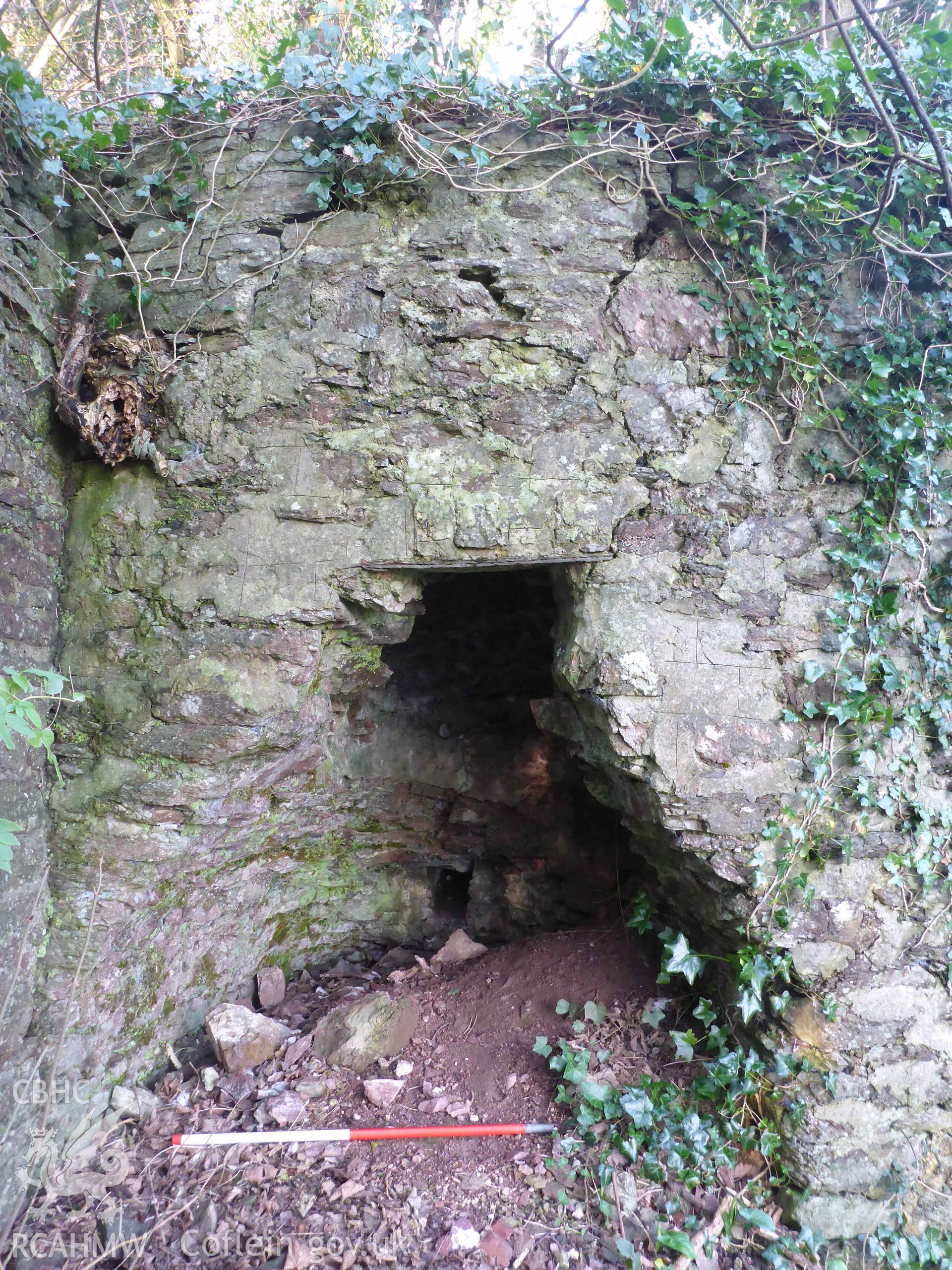 Castle Pill Lime Kiln, southern kiln-eye. Scale is 1m.
