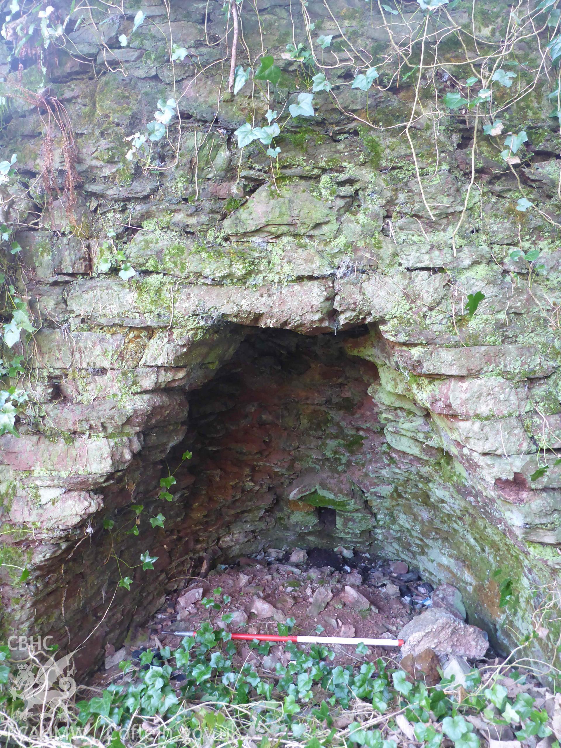 Castle Pill Lime Kiln, northern kiln-eye. Scale is 1m.