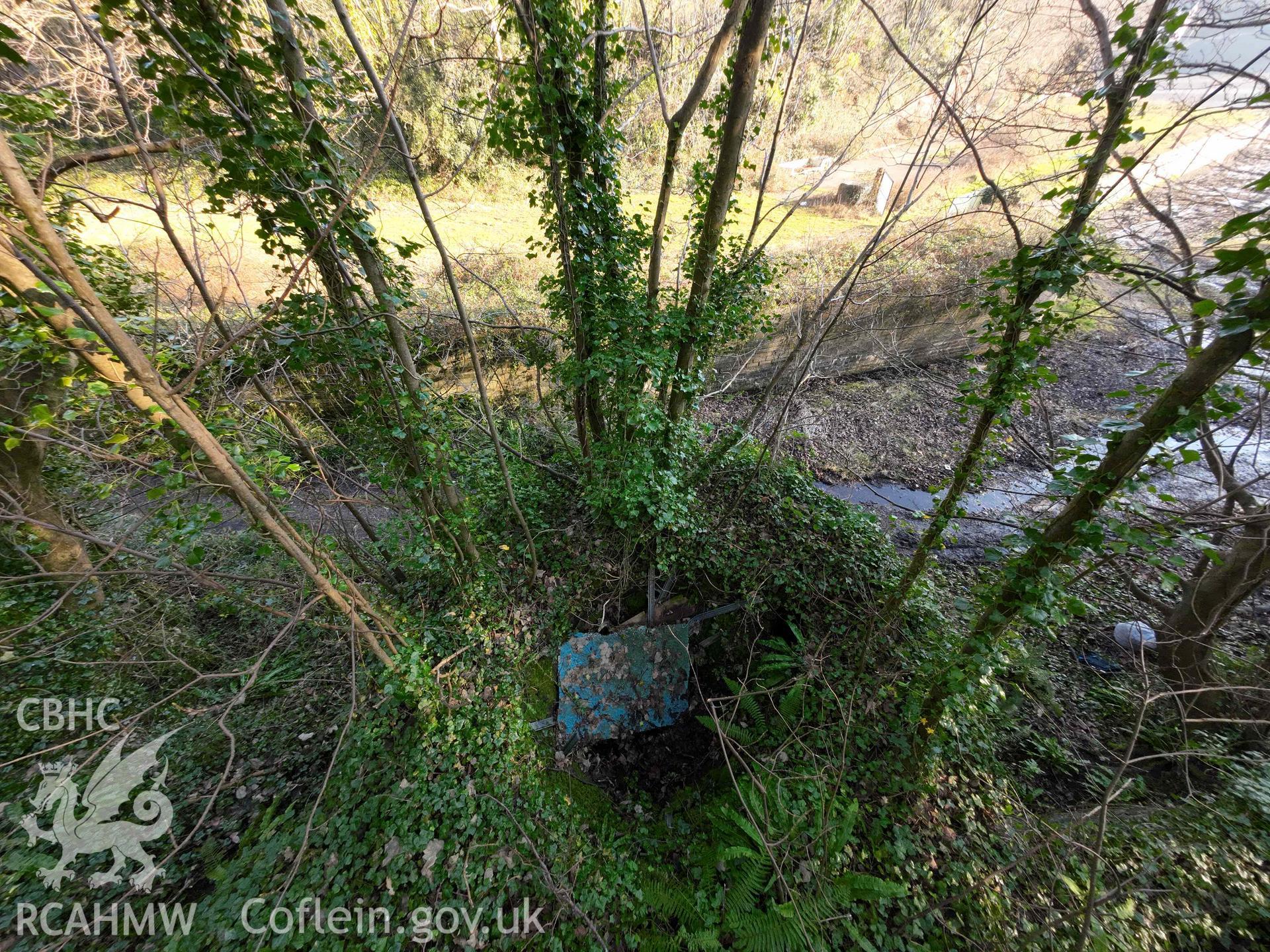 Castle Pill Lime Kiln, elevated view from the west side, of the top of the lime kiln and crucible.