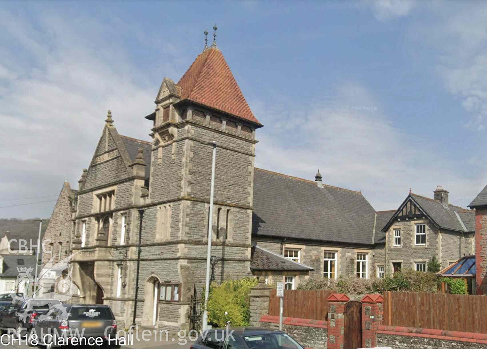 Photograph of The Clarence Hall, Crickhowell - exterior, taken in 2019.