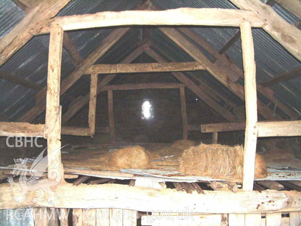 Photograph showing Egryn field barn interior, taken by John Latham, 2004.