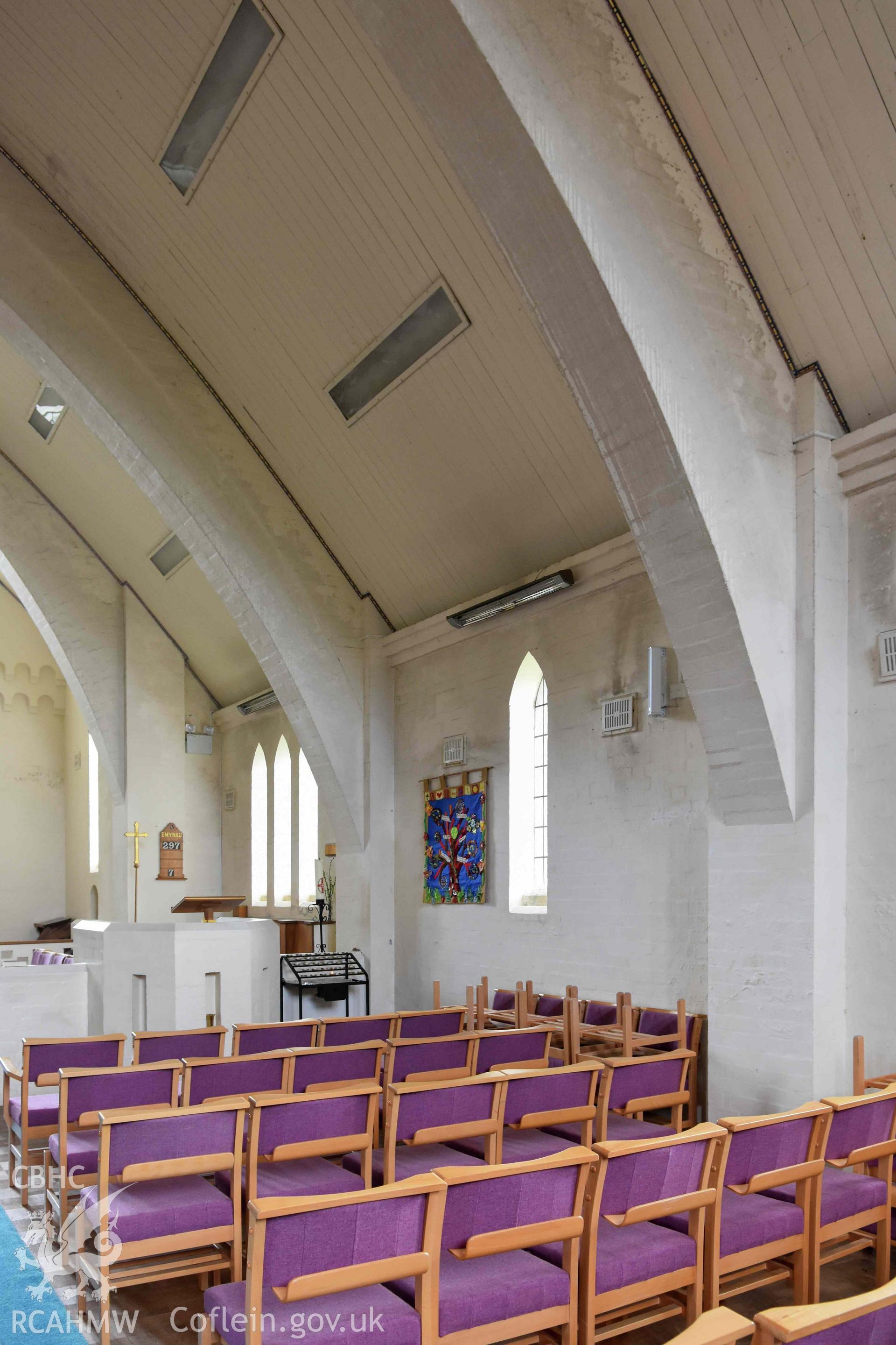 St Peter's Church, internal brick piers and roof trusses.