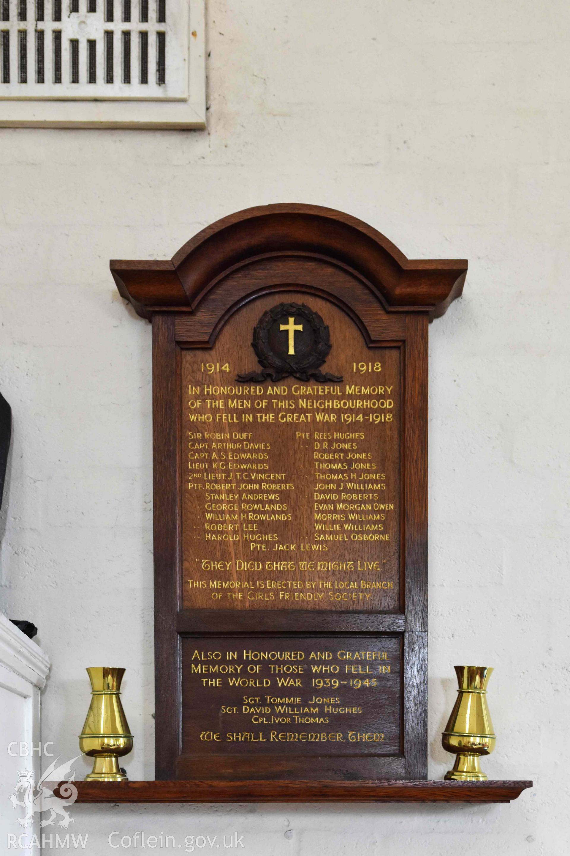 St Peter's Church, detail of WWI and WWII war memorial.