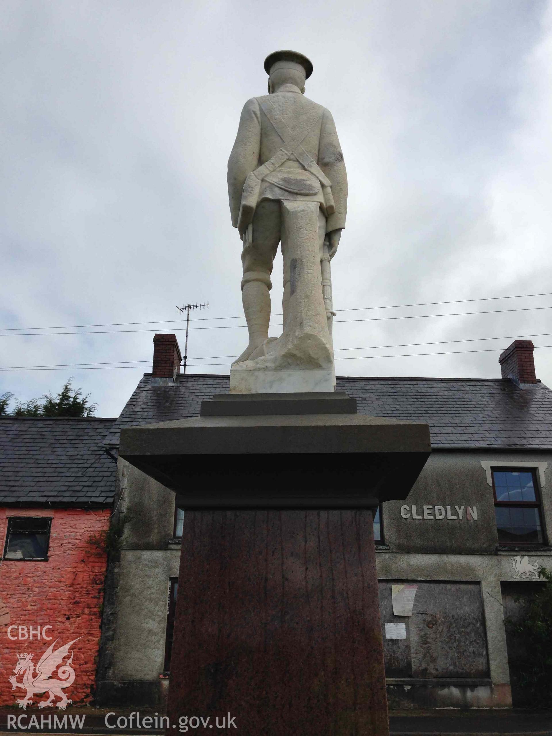 Drefach War Memorial; photograph of statue (south) taken 5th October 2015, received in the course of Emergency Recording.