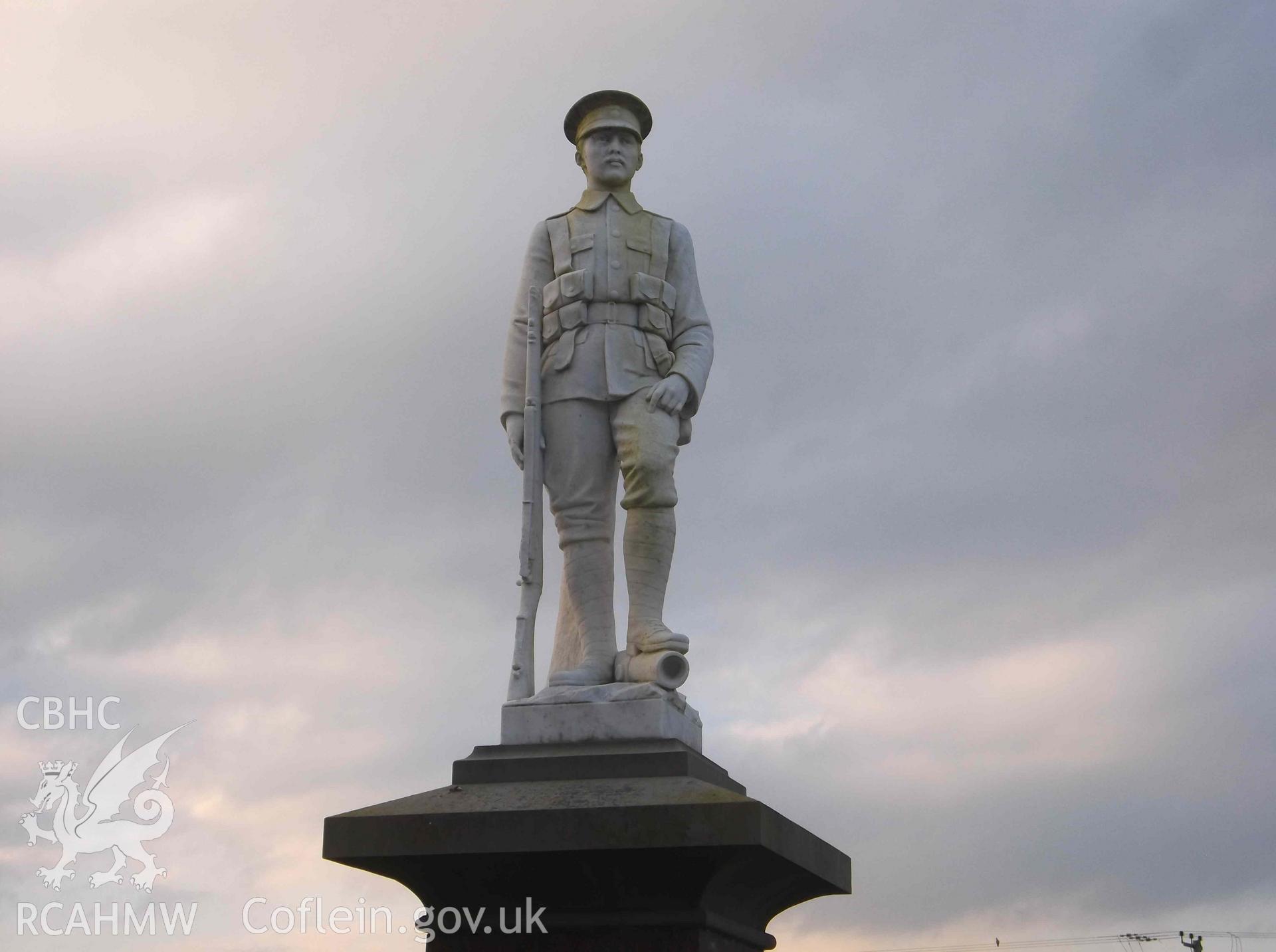 Drefach War Memorial; photograph of soldier (north) taken 5th October 2015, received in the course of Emergency Recording.