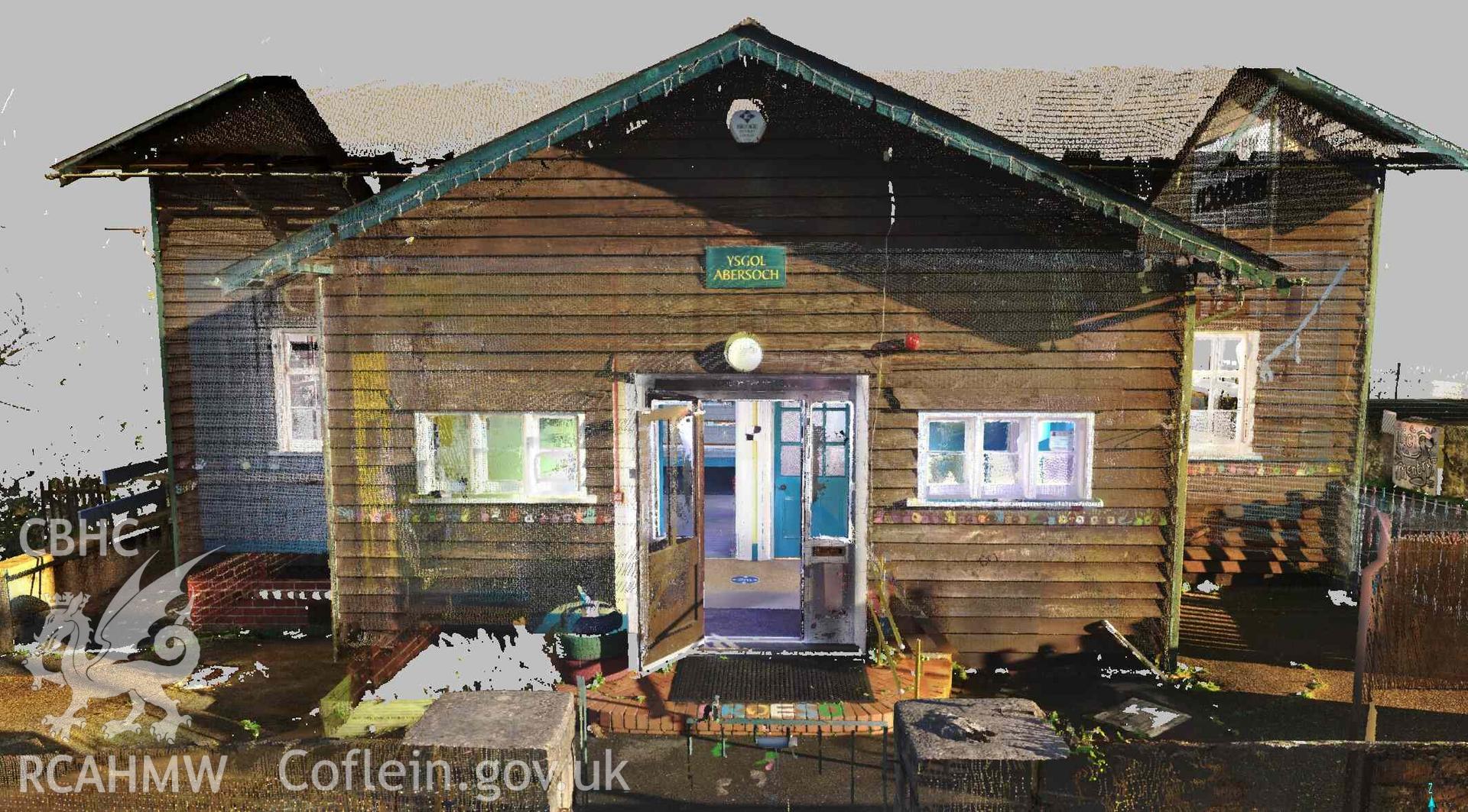 Ysgol Abersoch entrance (image taken from a Terrestrial Laser Scanning Survey of Ysgol Abersoch, Gwynedd, carried out by Dr Jayne Kamintzis, 16/01/2023.