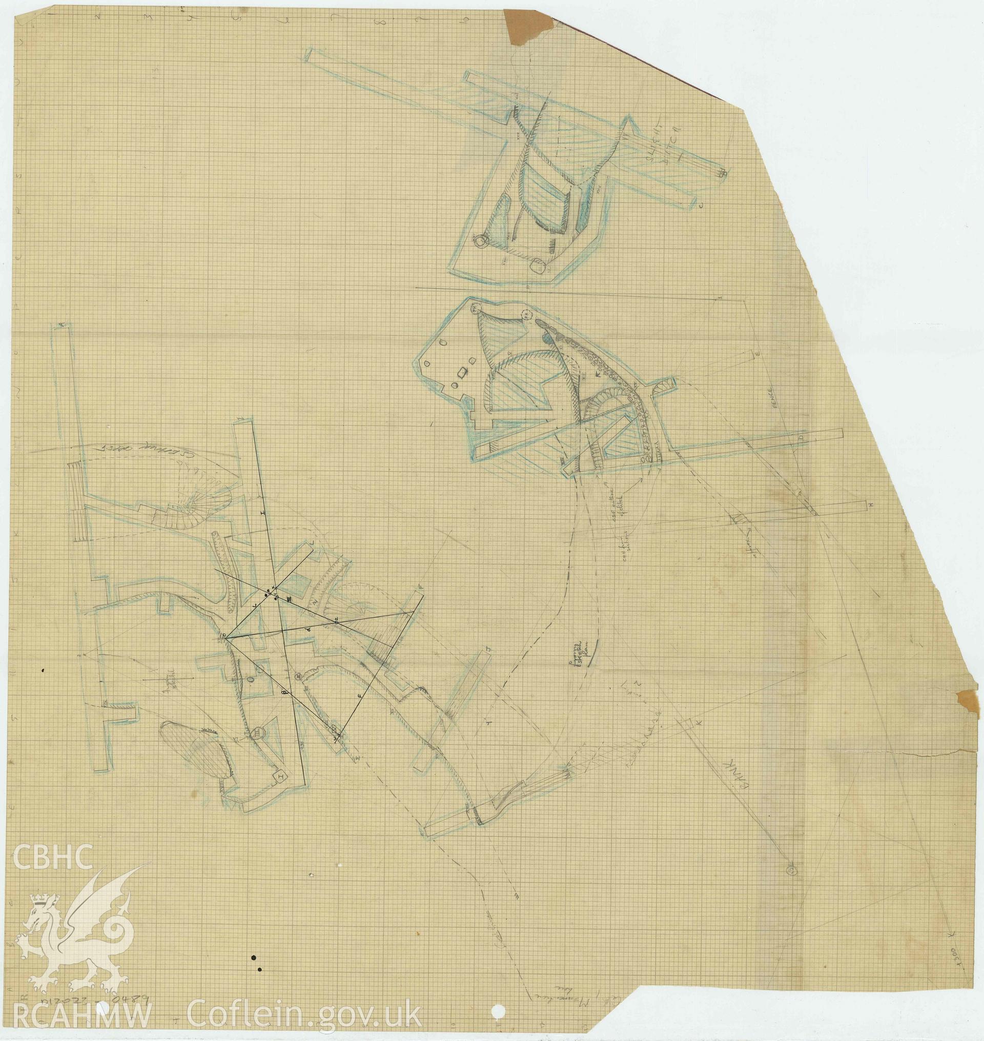 Digitised copy of hand drawn sketch plan. Original produced as part of 1930s excavation of Pen Dinas, Aberystwyth.