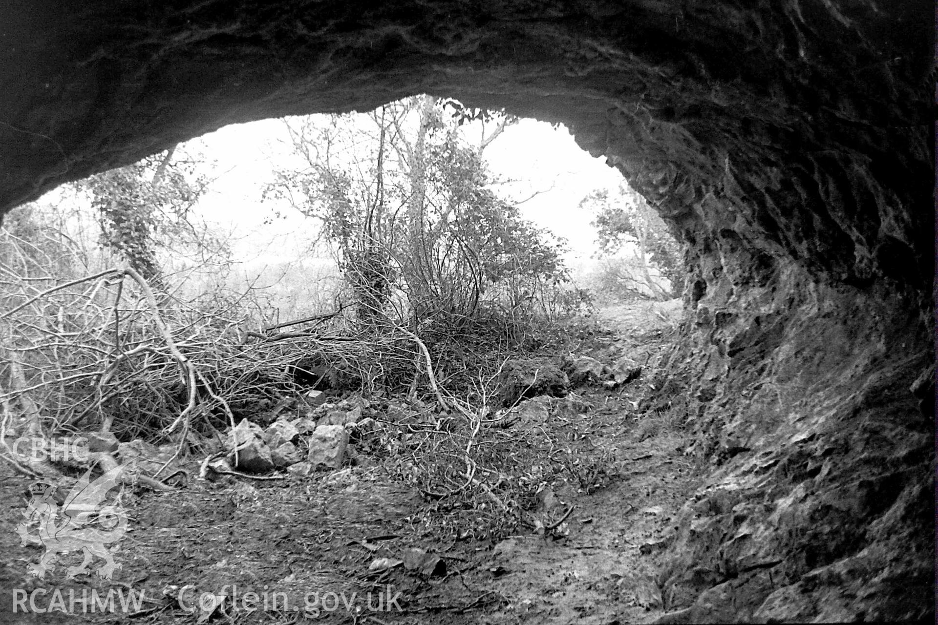 Digital photograph showing interior view of Catshole Cave. Produced by Paul Davis in 1982