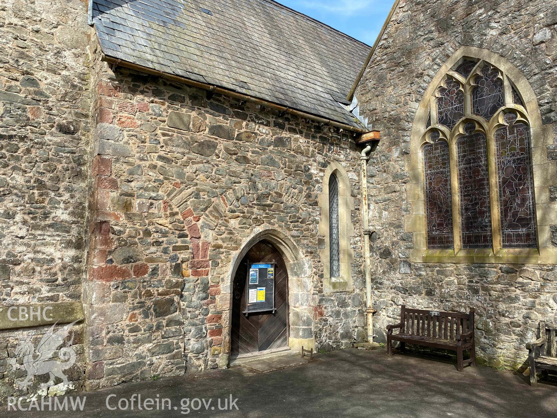 Digitised photograph of entrance to Meifod Church. Produced by Paul Davis in 2020