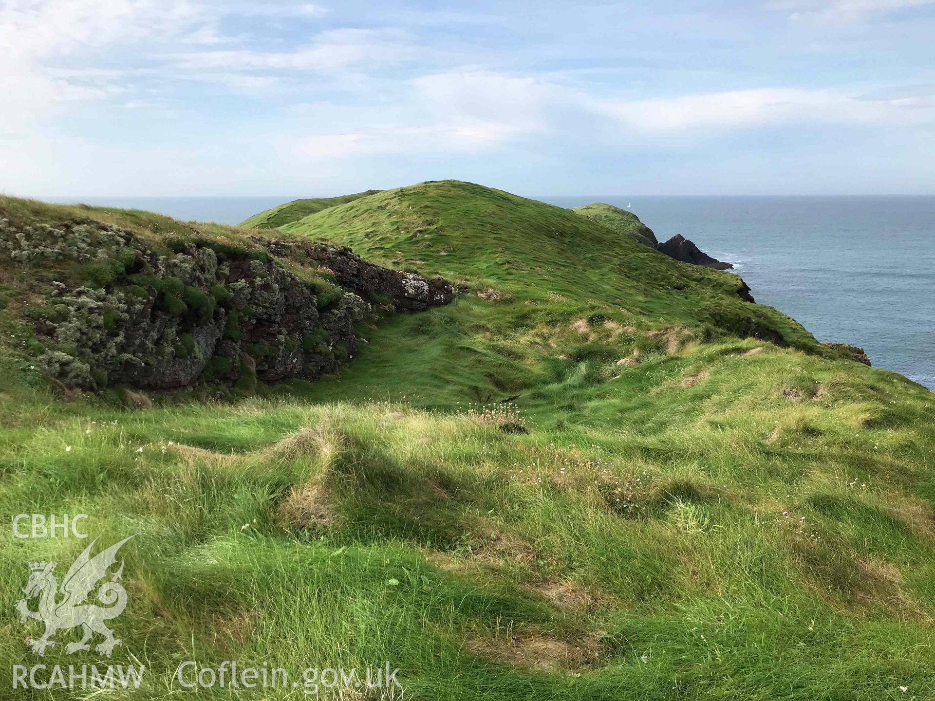 Digital photograph showing remains of Site B at Sheep Island, Pembrokeshire, produced by Paul Davis in 2020 (see plan, PRD_08_151_11)