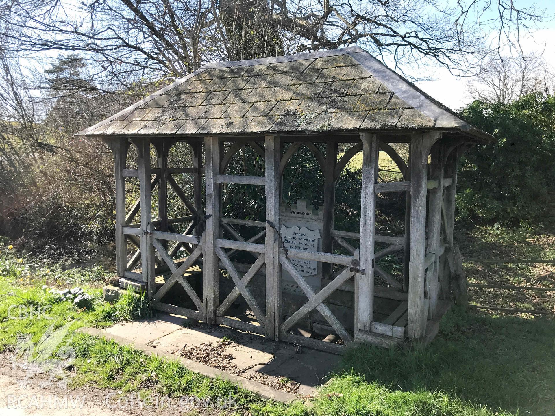 Digital photograph showing general view of Ffynnon Gynidr well. Produced by Paul Davis in 2020