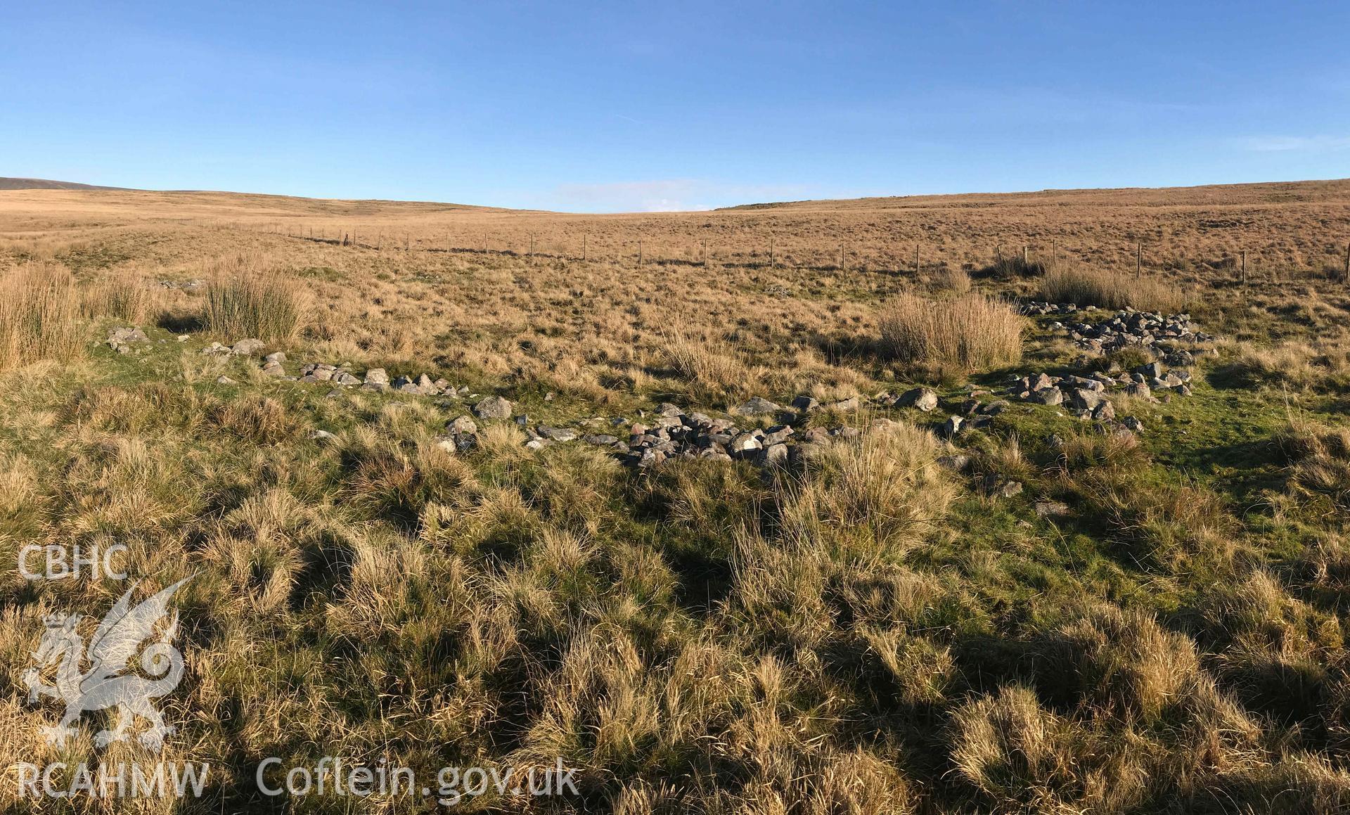 Digital photograph of Afon Hepste settlement enclosure, produced by Paul Davis in 2020