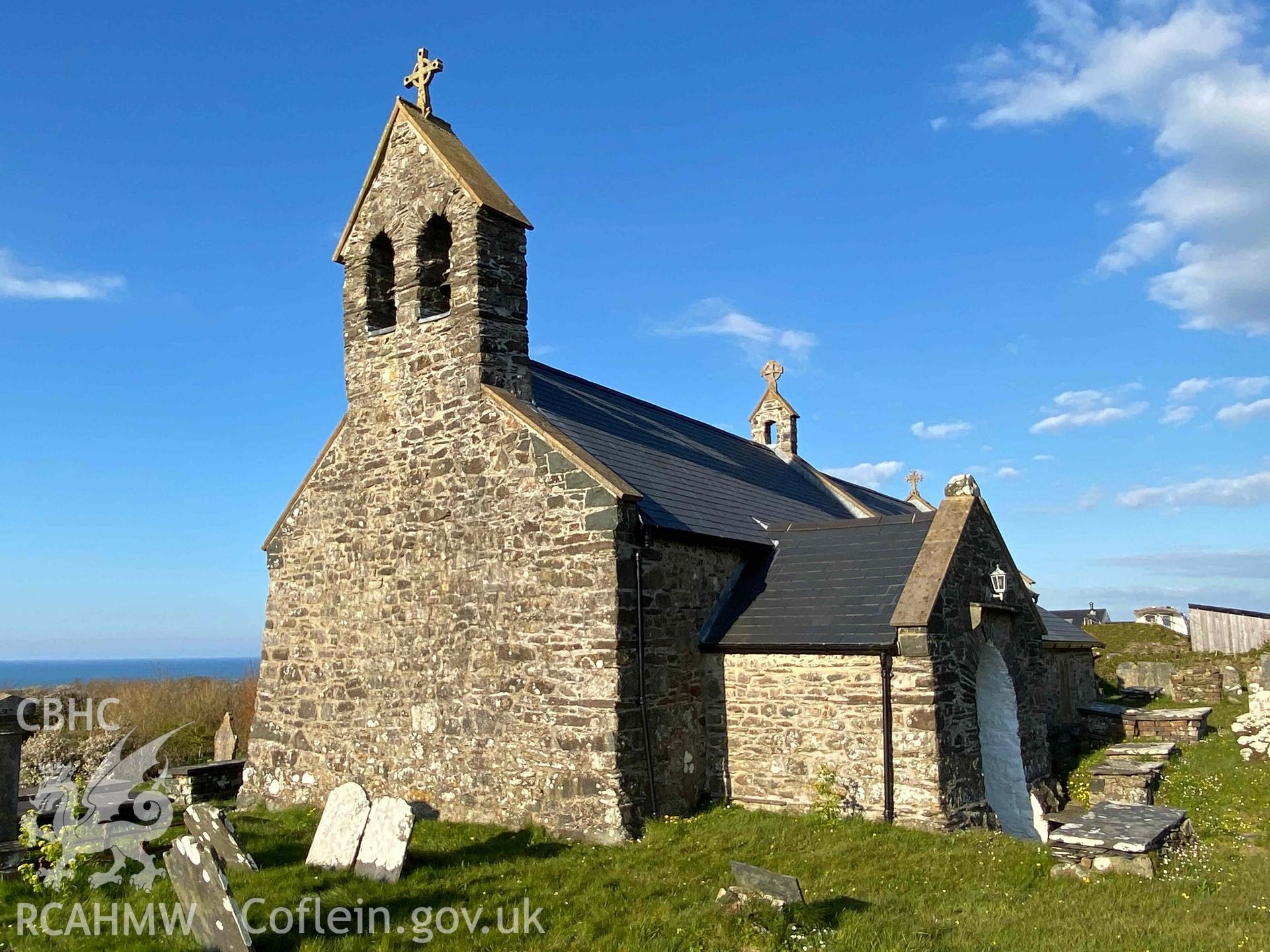 Digital photograph of St Gwyndaf's Church, Llanwnda, produced by Paul Davis in 2020