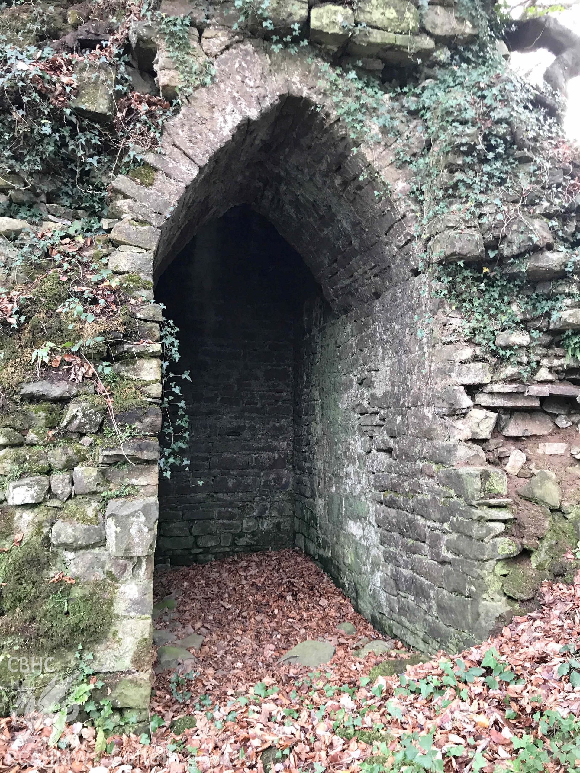 Digital photograph of latrine arch at Cas Troggy Castle, produced by Paul Davis in 2020