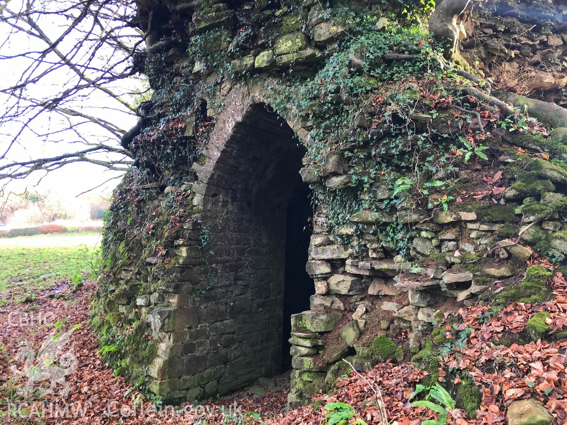 Digital photograph of latrine arch at Cas Troggy Castle, produced by Paul Davis in 2020