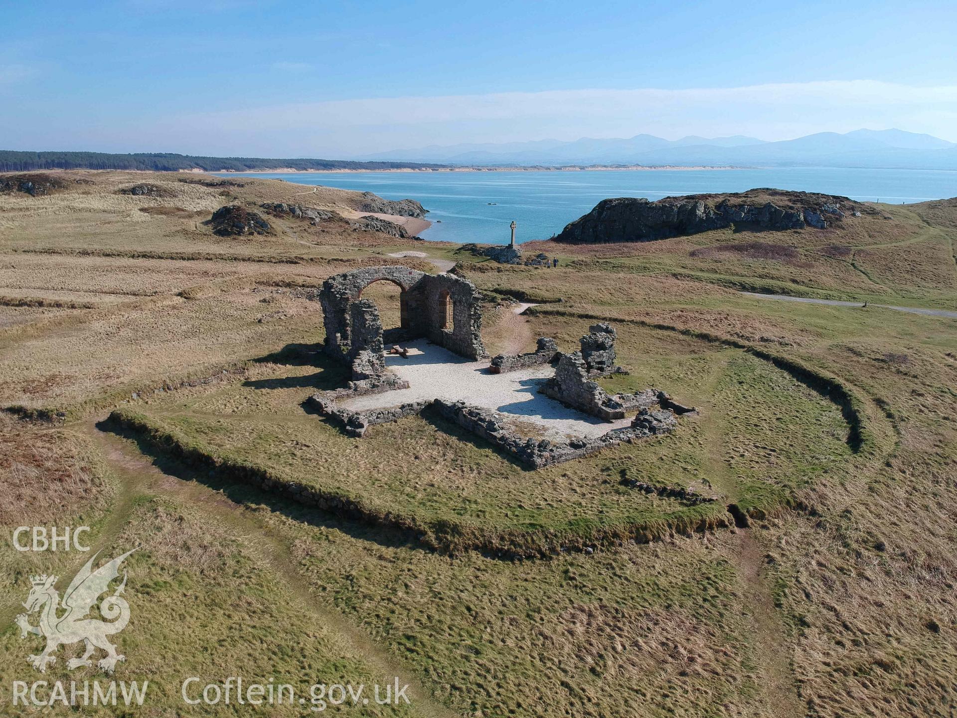 Digital photograph showing general view of St Dwynwen's Church, Llanddwyn. Produced by Paul Davis in 2020