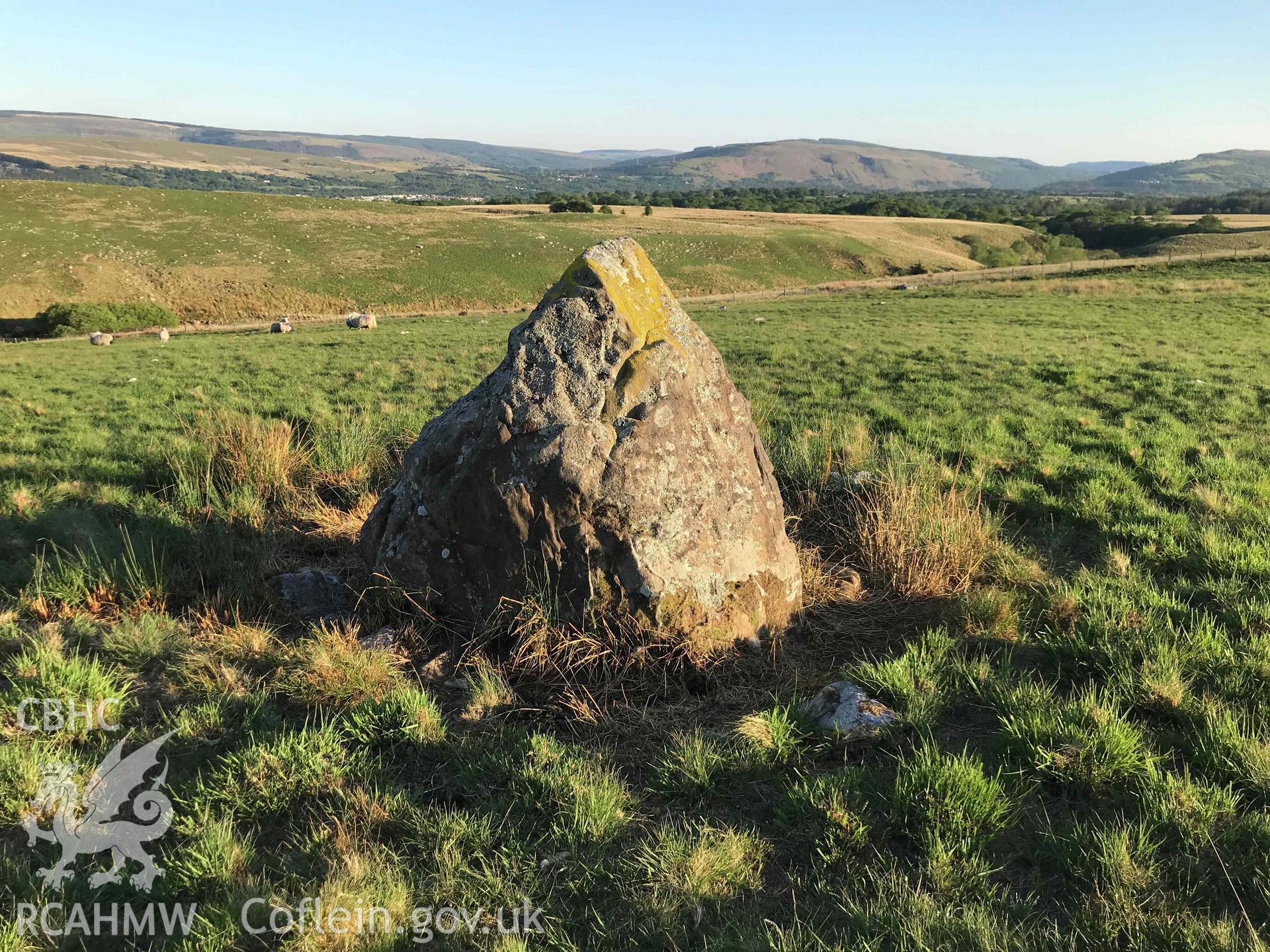 Digital photograph of Llorfa standing stone, produced by Paul Davis in 2020