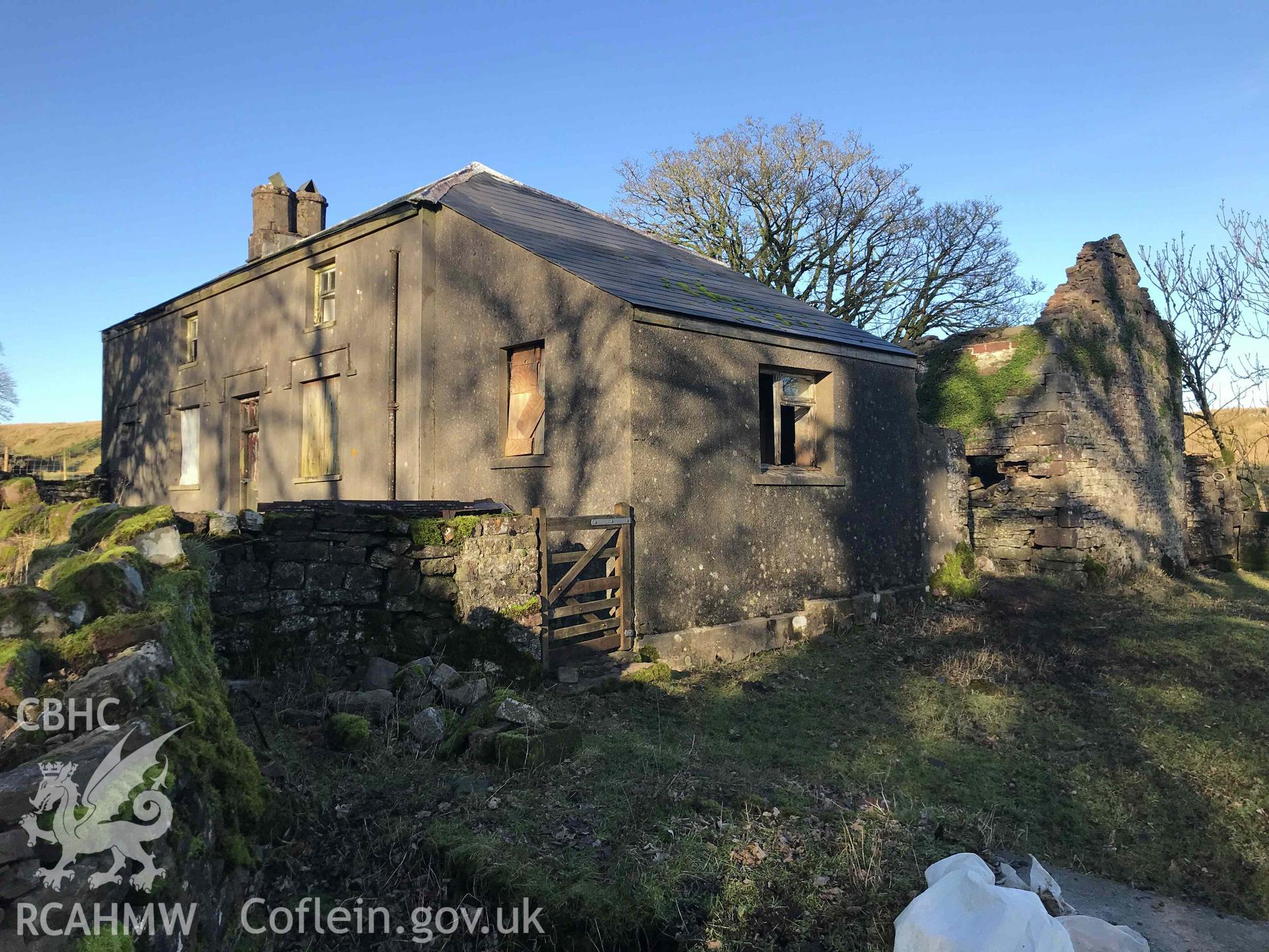 Digital photograph showing boarded up farm house at Hepste Fechan. Produced by Paul Davis in 2020