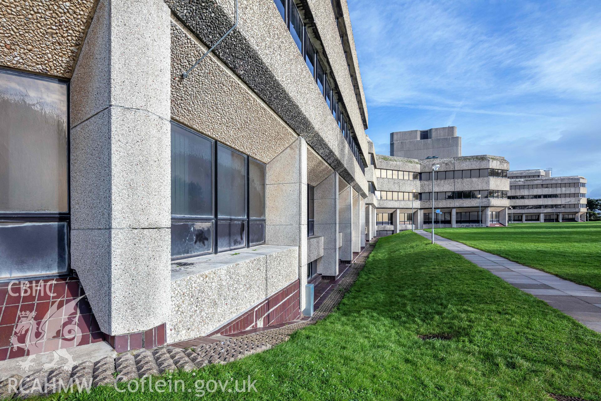 Digital colour photograph showing external view of Swansea Civic Centre taken by Derek Phillips for RCAHMW in 2022 - West Wing window detail.