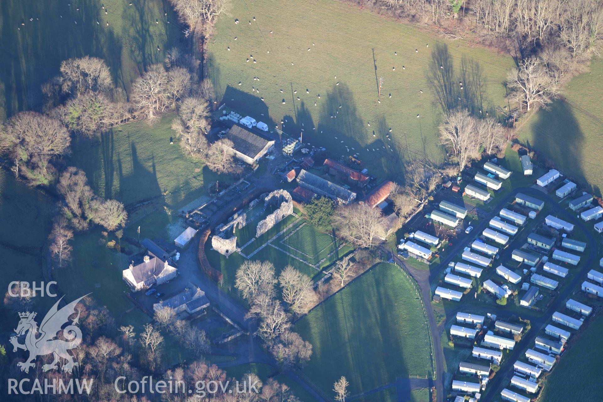 Oblique aerial photograph of Cymmer Abbey taken during the Royal Commission’s programme of archaeological aerial reconnaissance by Toby Driver on 17th January 2022