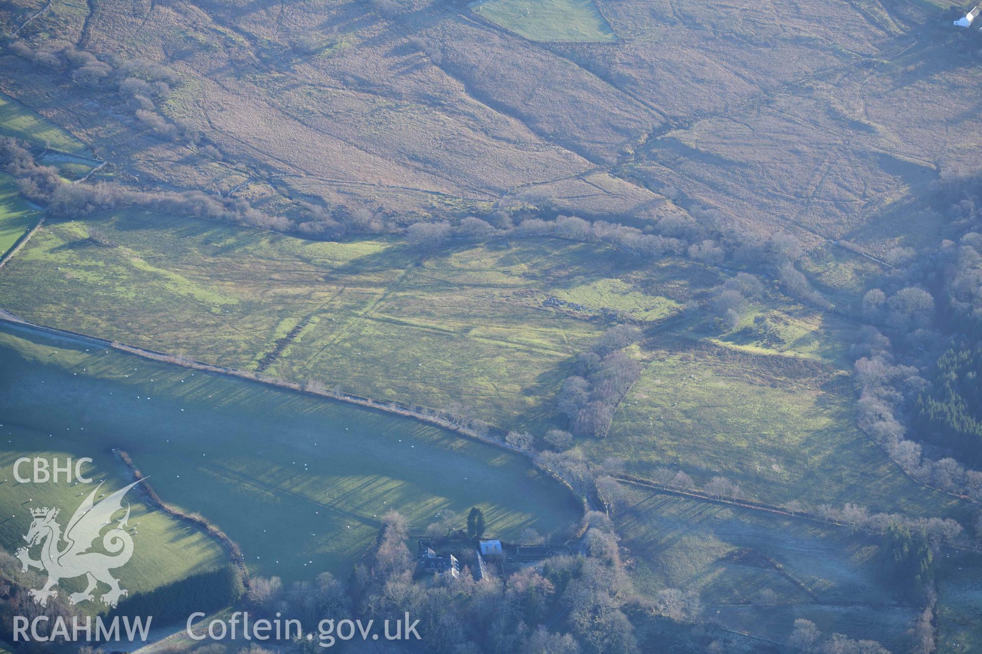 Oblique aerial photograph of Gwanas Fawr Roman marching camp taken during the Royal Commission’s programme of archaeological aerial reconnaissance by Toby Driver on 17th January 2022