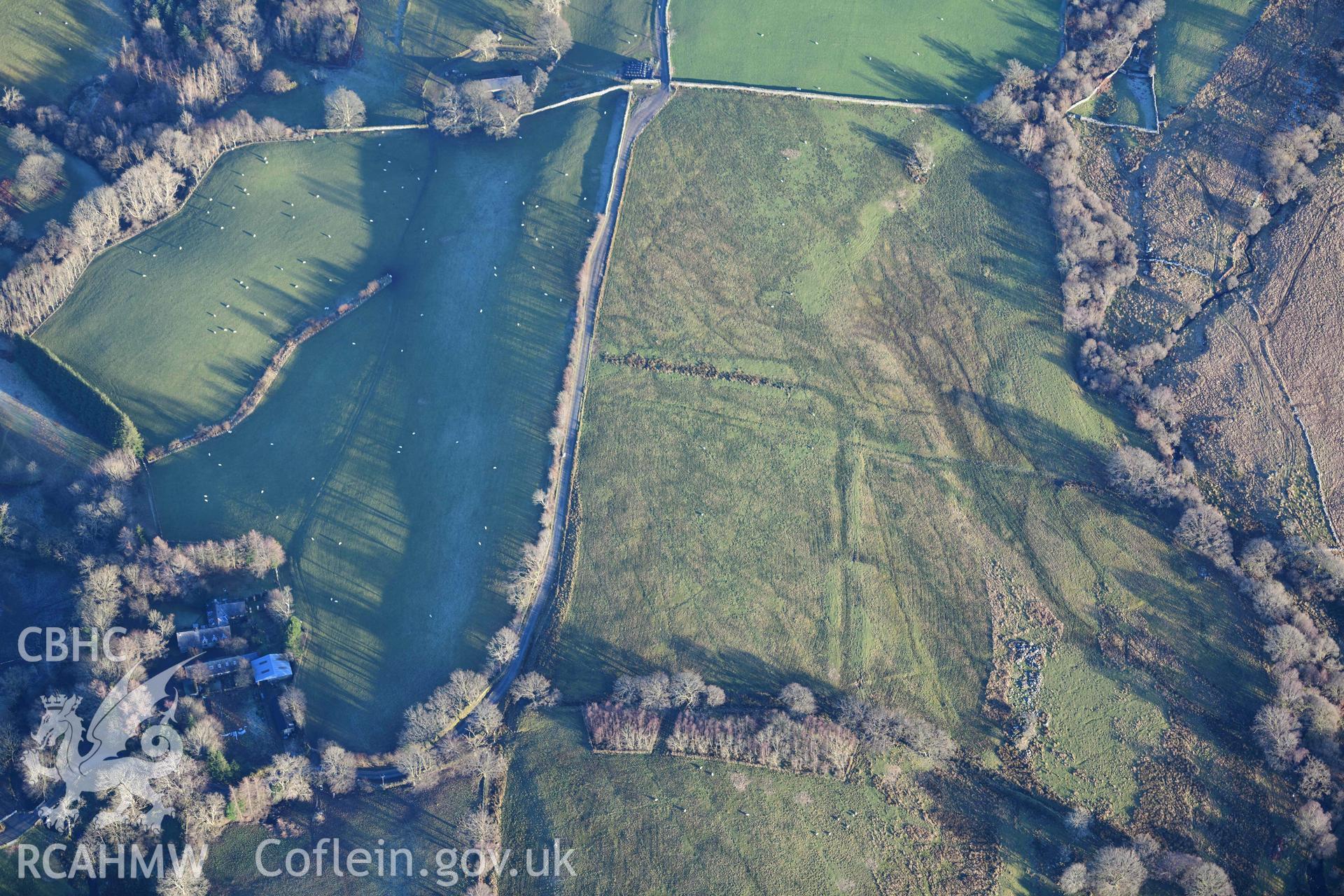 Oblique aerial photograph of Gwanas Fawr Roman marching camp taken during the Royal Commission’s programme of archaeological aerial reconnaissance by Toby Driver on 17th January 2022