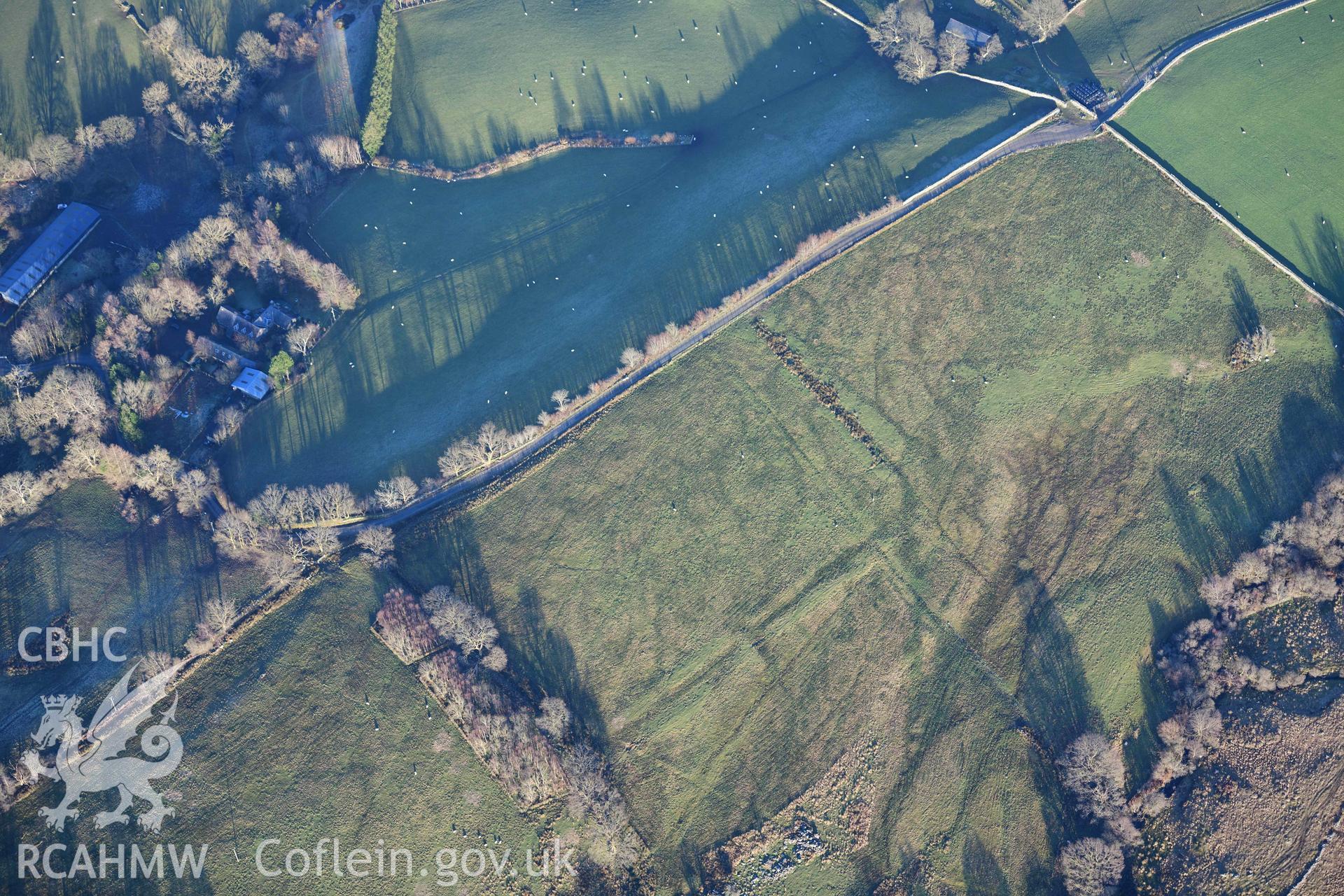 Oblique aerial photograph of Gwanas Fawr Roman marching camp taken during the Royal Commission’s programme of archaeological aerial reconnaissance by Toby Driver on 17th January 2022