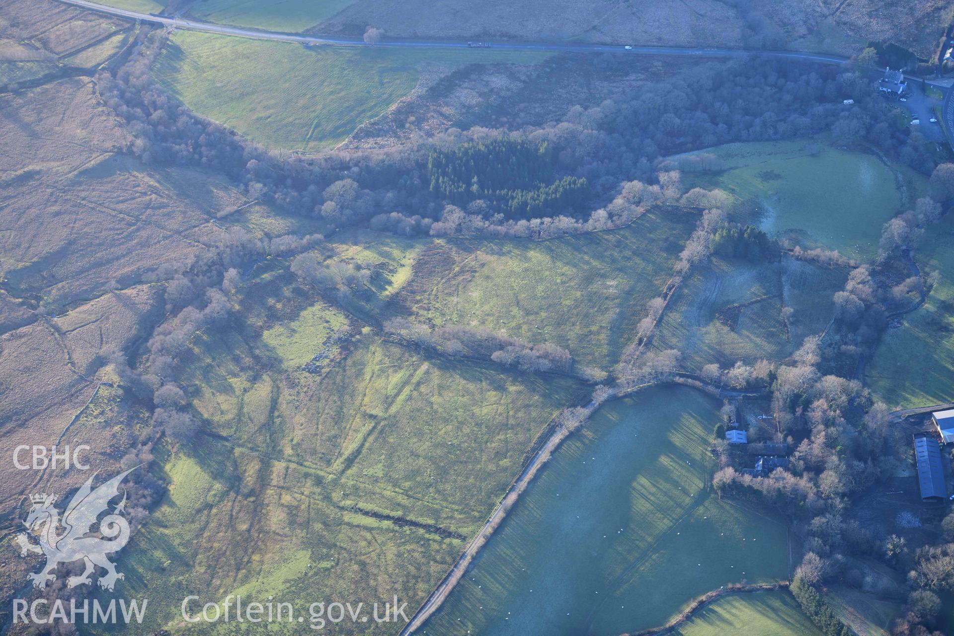 Oblique aerial photograph of Gwanas Fawr Roman marching camp taken during the Royal Commission’s programme of archaeological aerial reconnaissance by Toby Driver on 17th January 2022