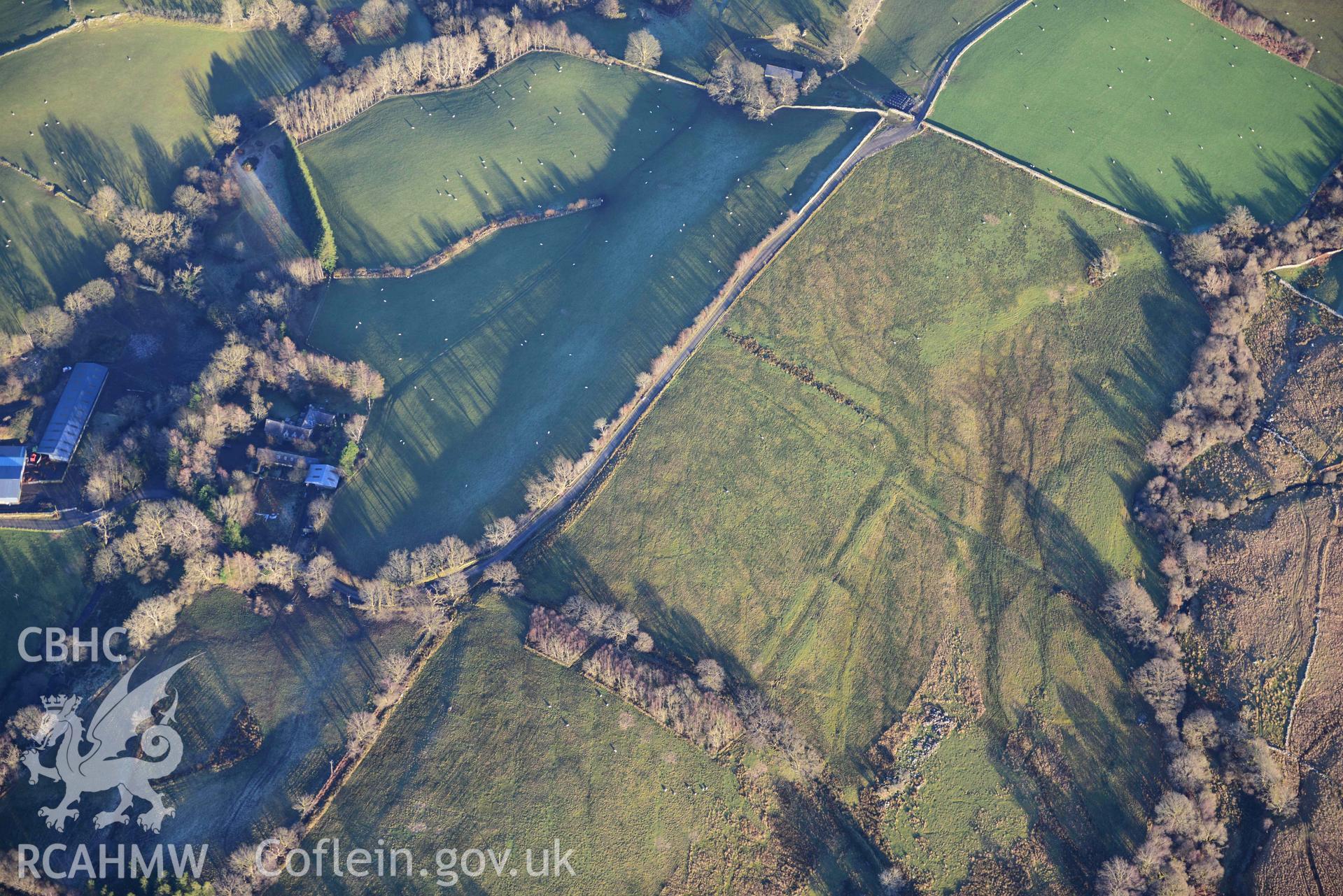 Oblique aerial photograph of Gwanas Fawr Roman marching camp taken during the Royal Commission’s programme of archaeological aerial reconnaissance by Toby Driver on 17th January 2022