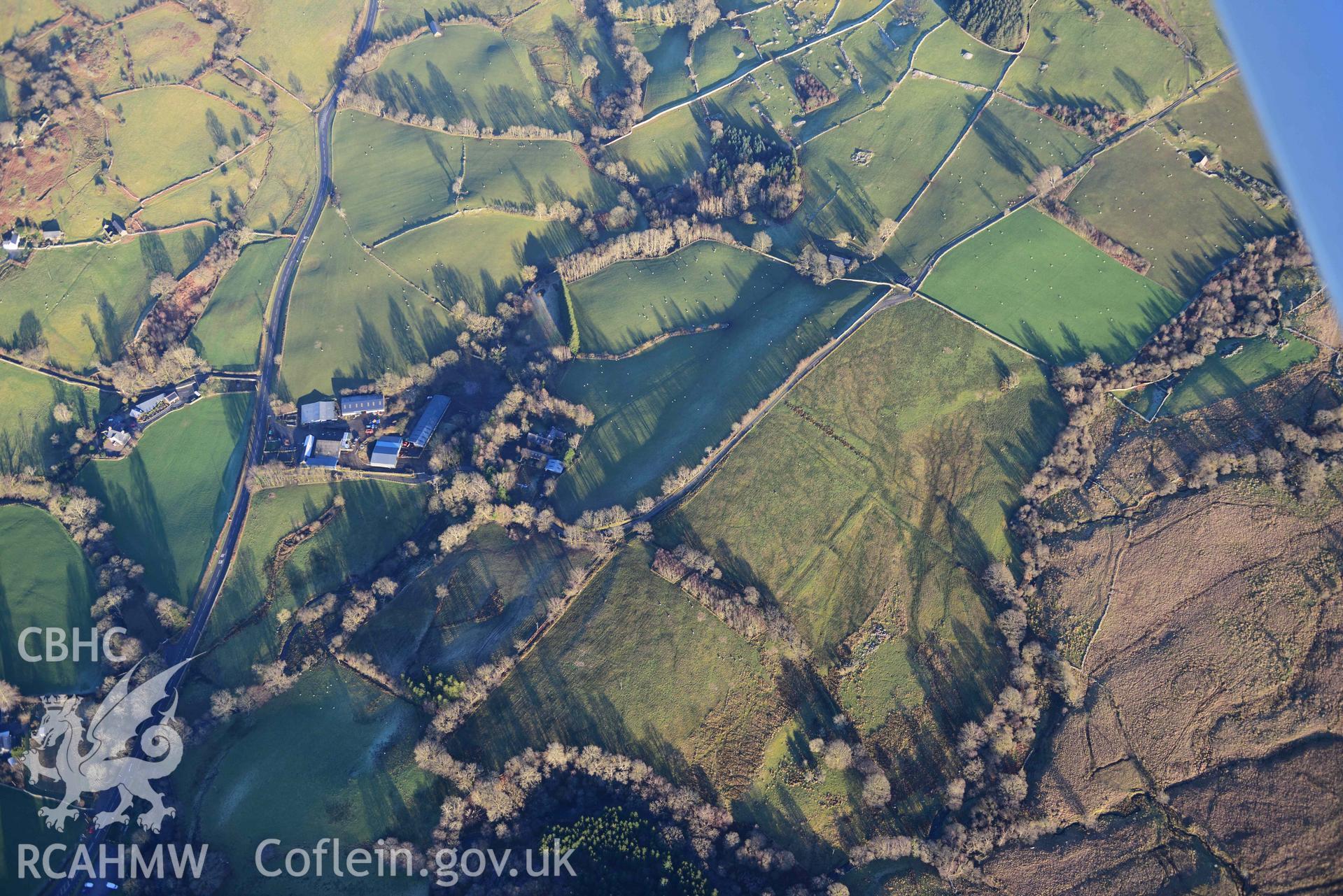 Oblique aerial photograph of Gwanas Fawr Roman marching camp taken during the Royal Commission’s programme of archaeological aerial reconnaissance by Toby Driver on 17th January 2022