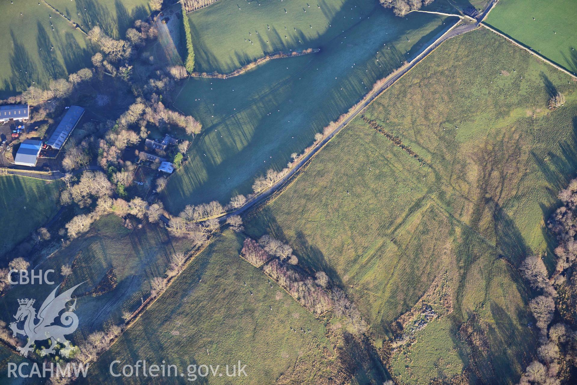 Oblique aerial photograph of Gwanas Fawr Roman marching camp taken during the Royal Commission’s programme of archaeological aerial reconnaissance by Toby Driver on 17th January 2022