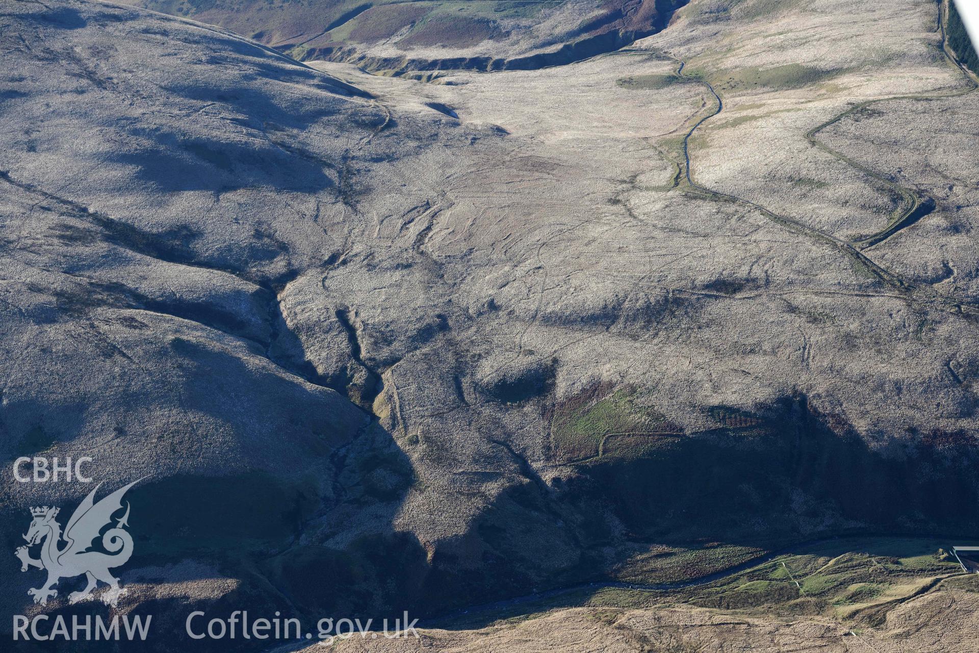 Oblique aerial photographic survey of Nant y Gafod deserted rural settlement taken during the Royal Commission’s programme of archaeological aerial reconnaissance by Toby Driver on 17th January 2022