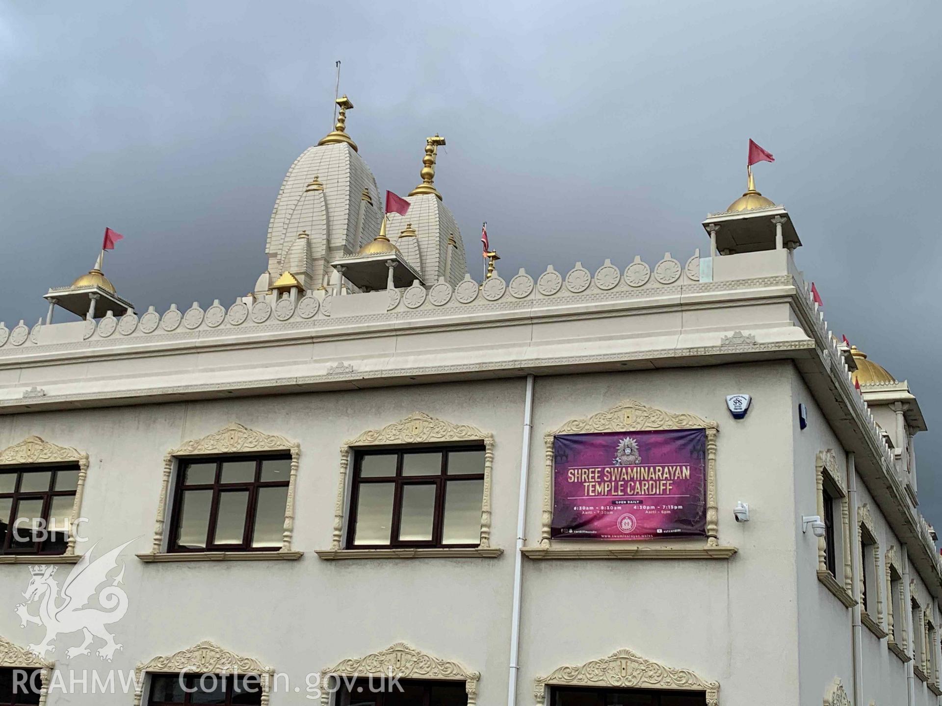 Photograph showing exterior of Shri Swaminaryan temple, Cardiff, taken in November 2021.