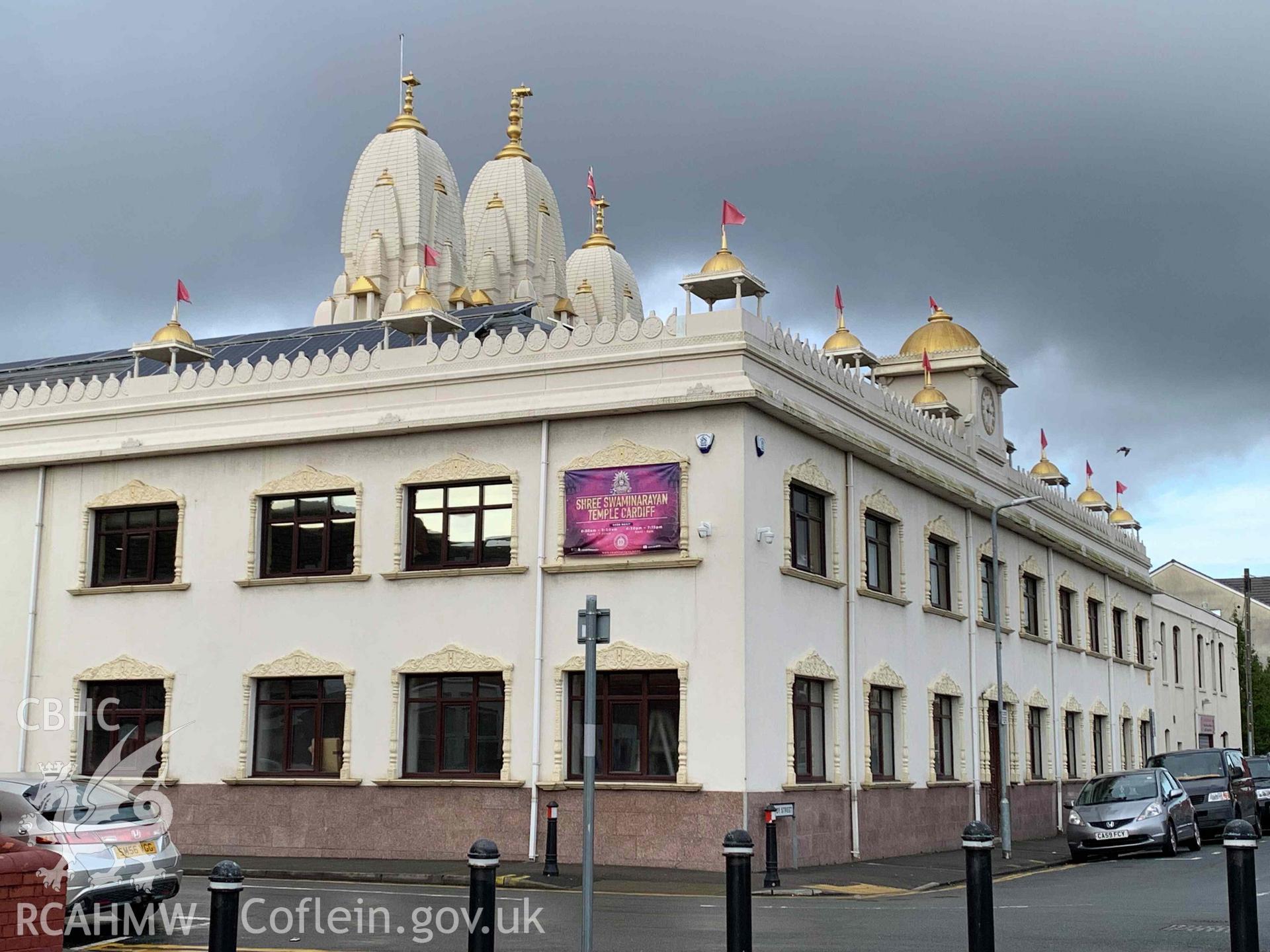 Photograph showing exterior of Shri Swaminaryan temple, Cardiff, taken in November 2021.