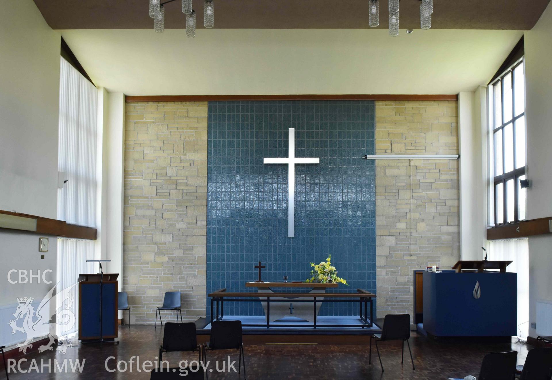 Main auditorium looking south-west - part of a photographic survey of St David's Methodist Chapel, Barry, carried out in July 2021.