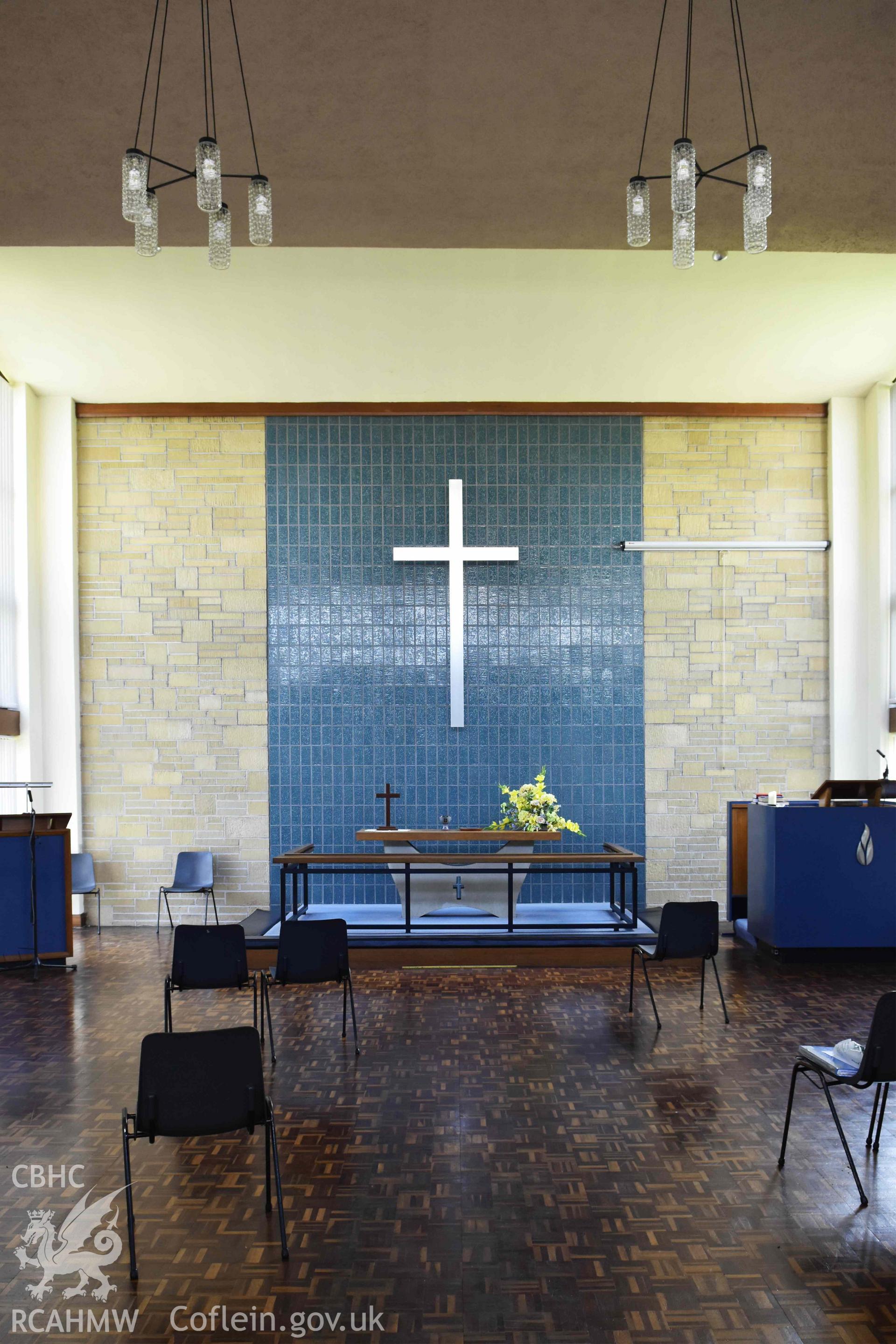 Main auditorium looking south-west - part of a photographic survey of St David's Methodist Chapel, Barry, carried out in July 2021.