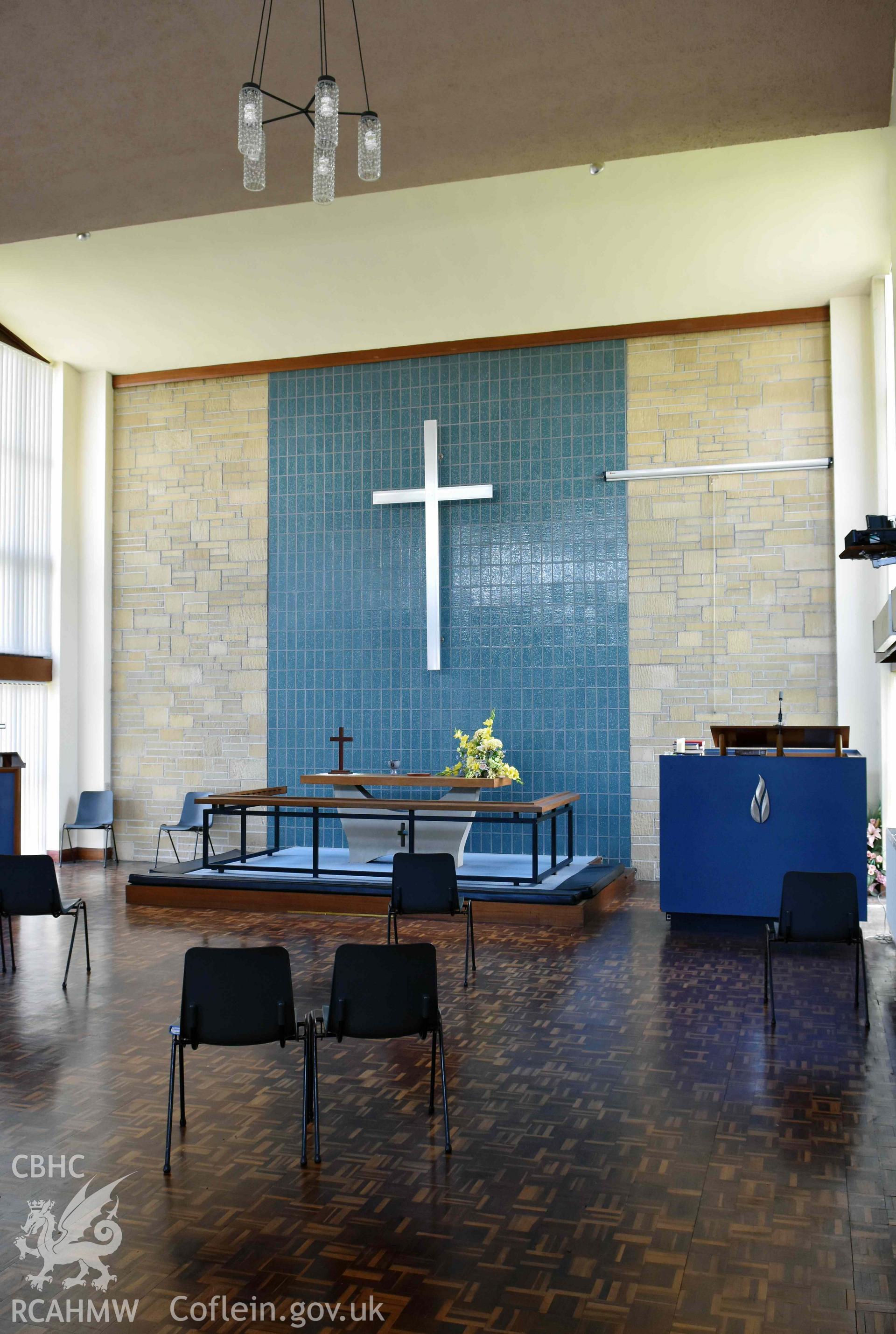 Main auditorium looking south - part of a photographic survey of St David's Methodist Chapel, Barry, carried out in July 2021.