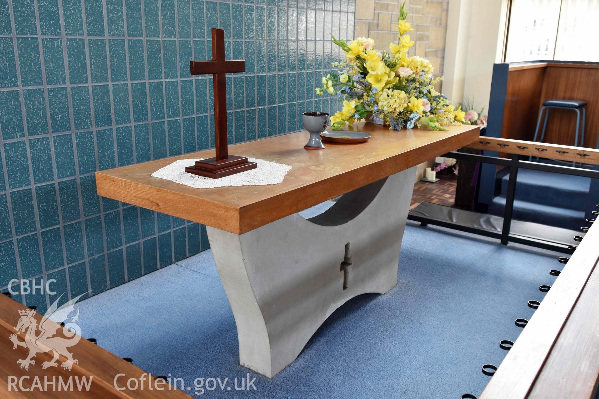 Communion table - part of a photographic survey of St David's Methodist Chapel, Barry, carried out in July 2021.