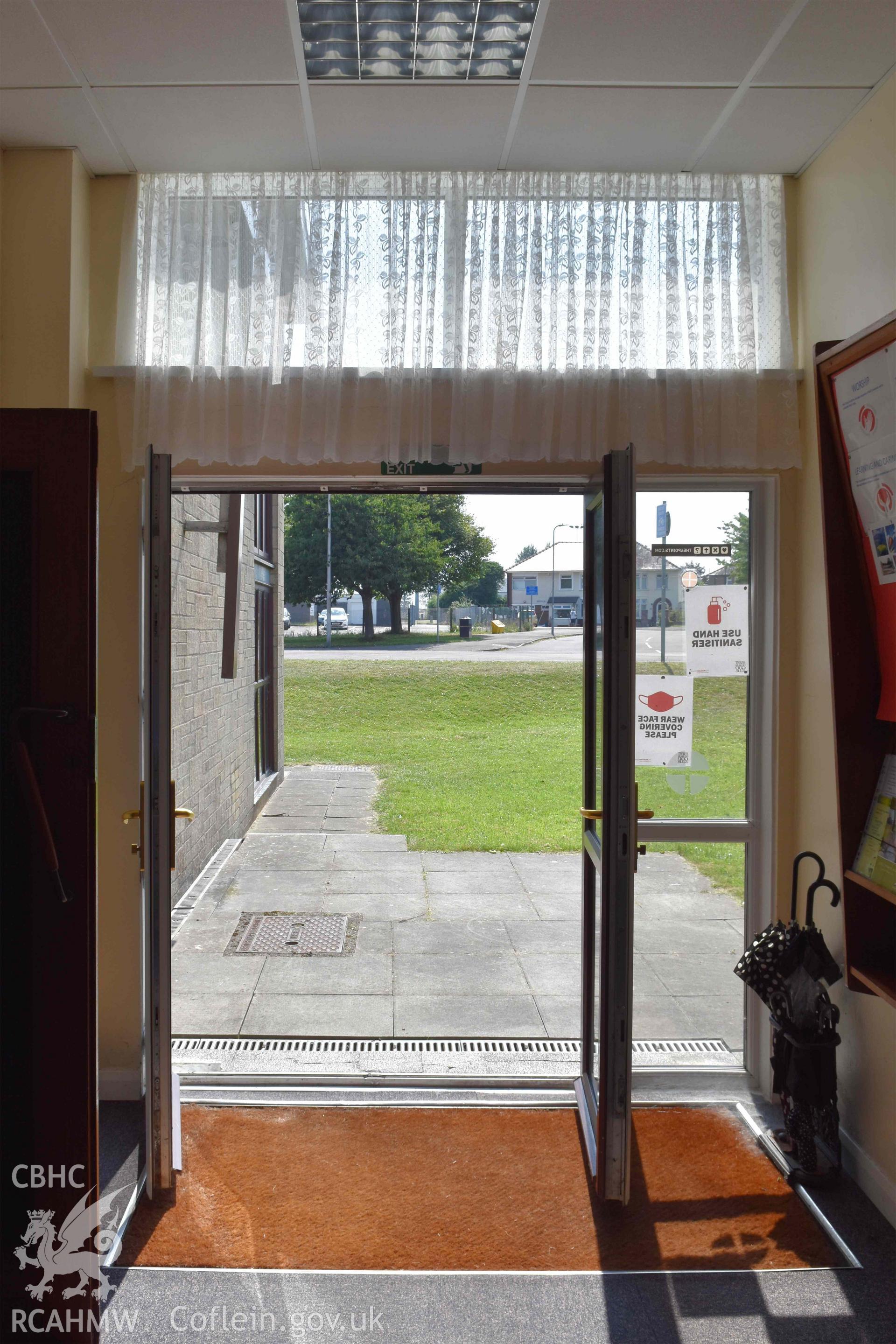 Main entrance from the north - part of a photographic survey of St David's Methodist Chapel, Barry, carried out in July 2021.