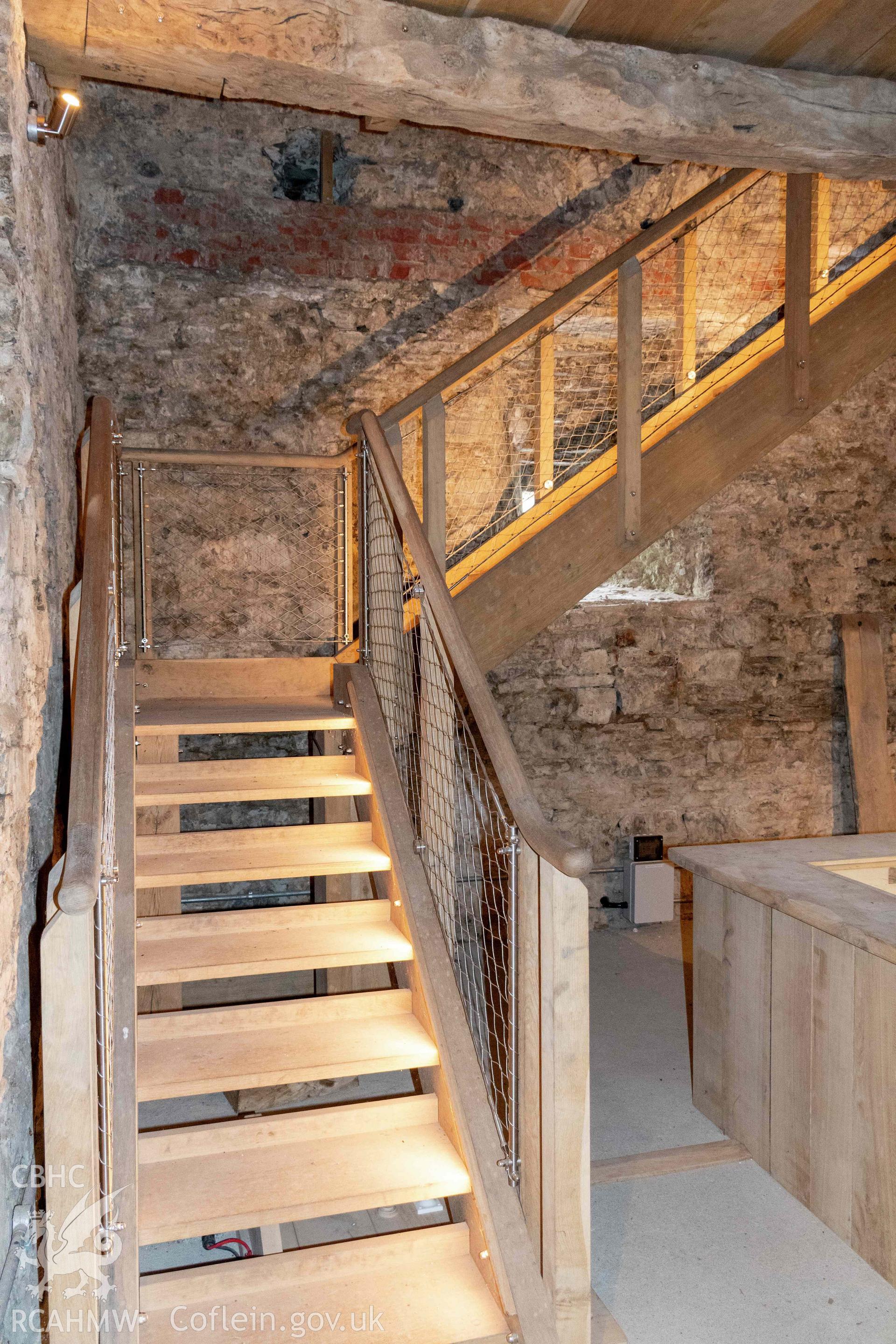 St Michael's Church, Llanfihangel y Creuddyn. New (2022) tower stair, 1st floor.