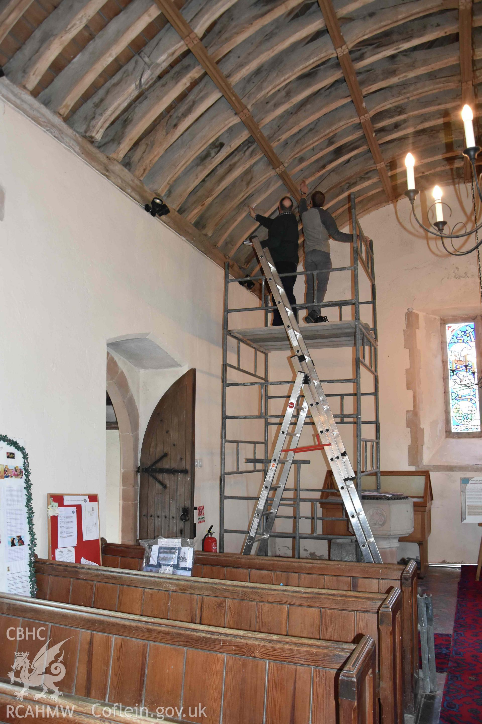 St Michael's Church, Llanfihangel y Creuddyn. Dendrochronology of the Nave roof in 2019.