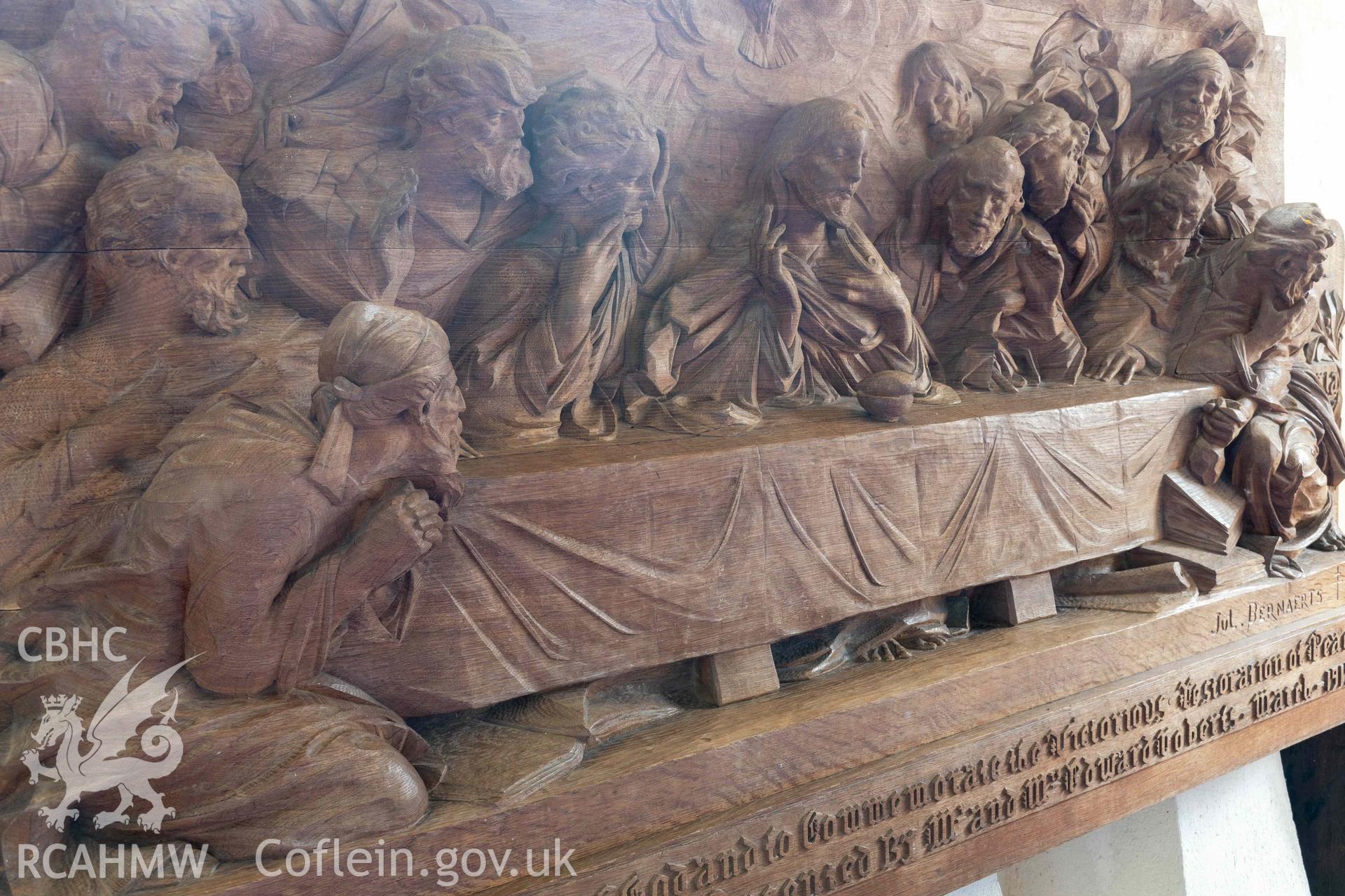 St Michael's Church, Llanfihangel y Creuddyn. Interior view. Carved oak reredos.