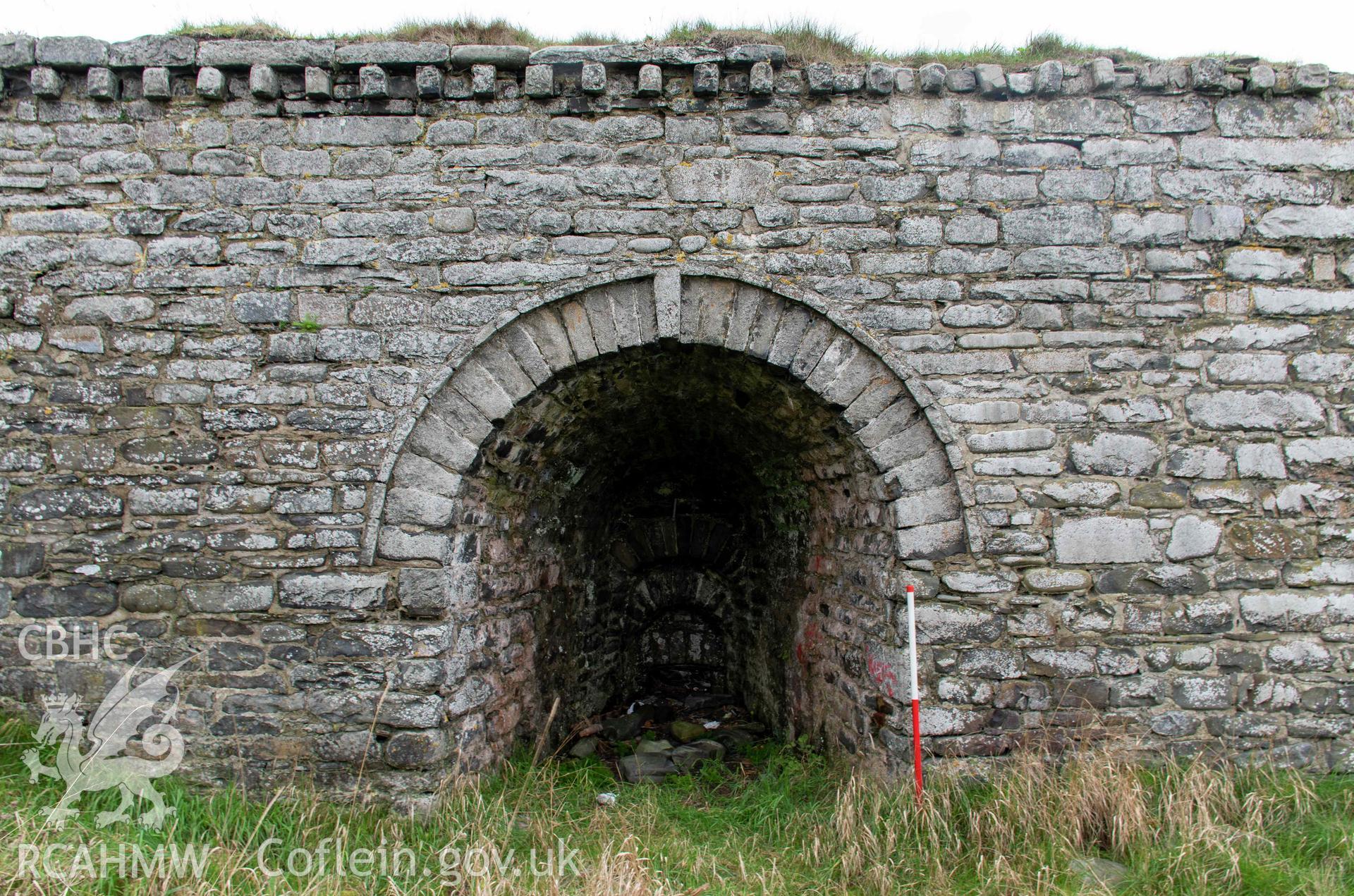 Wallog Limekiln. Kiln-eye, north face (with scale).