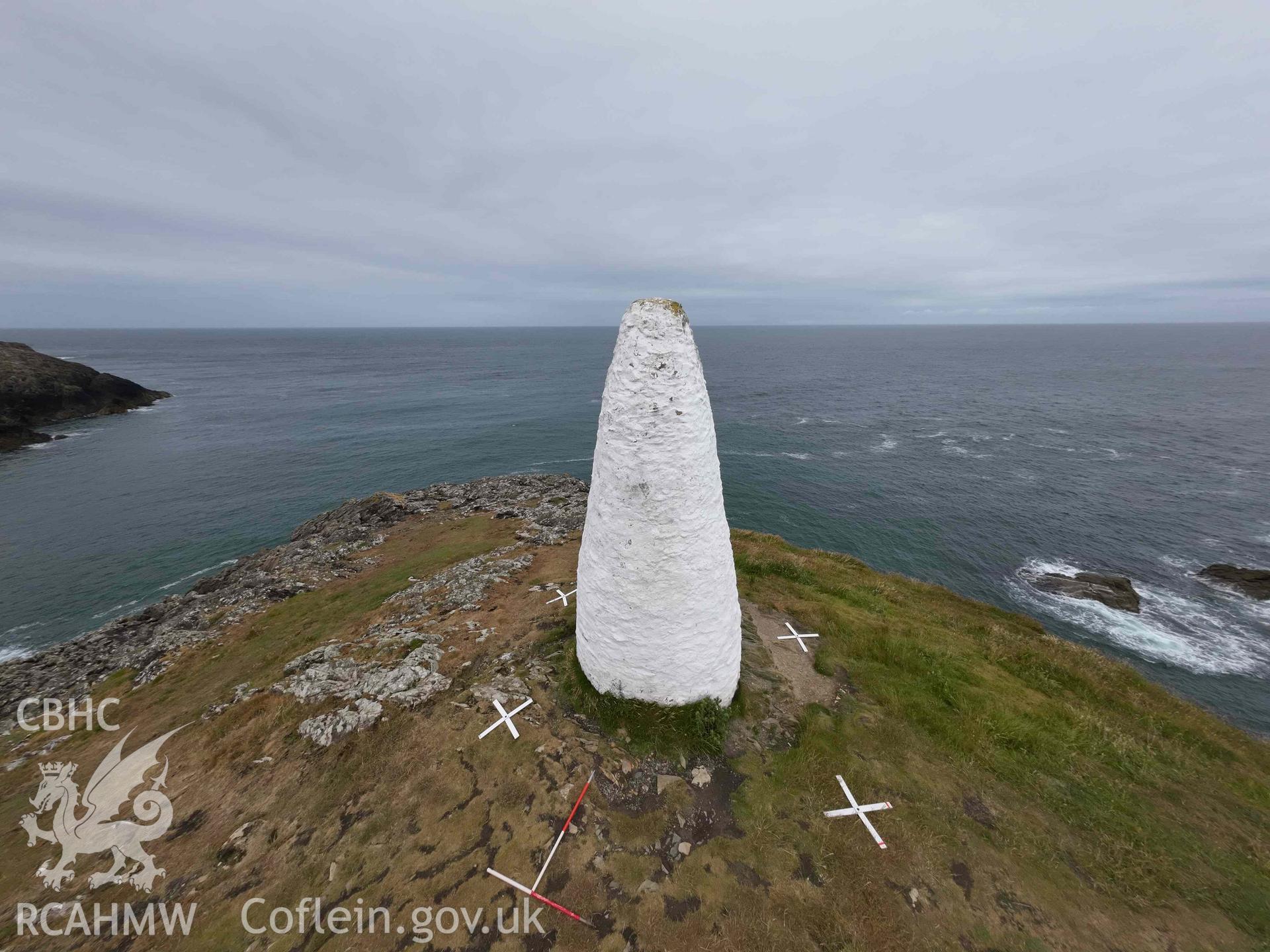 The eastern navigation marker at Porthgain during photogrammetry survey on 30/06/2023. View looking north-west.