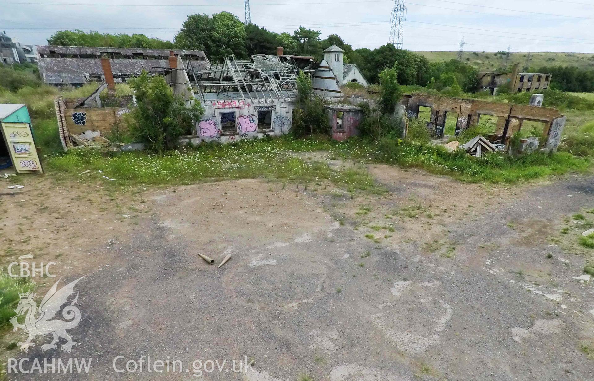 Elevated view of north dormitory block, and north west entrance courtyard, 2, St Athan Boys Village.
