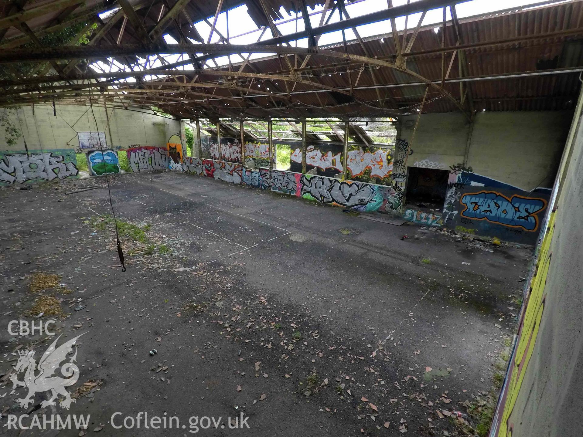 Elevated image of gymnasium interior from north east corner, 2. St Athan Boys Village.