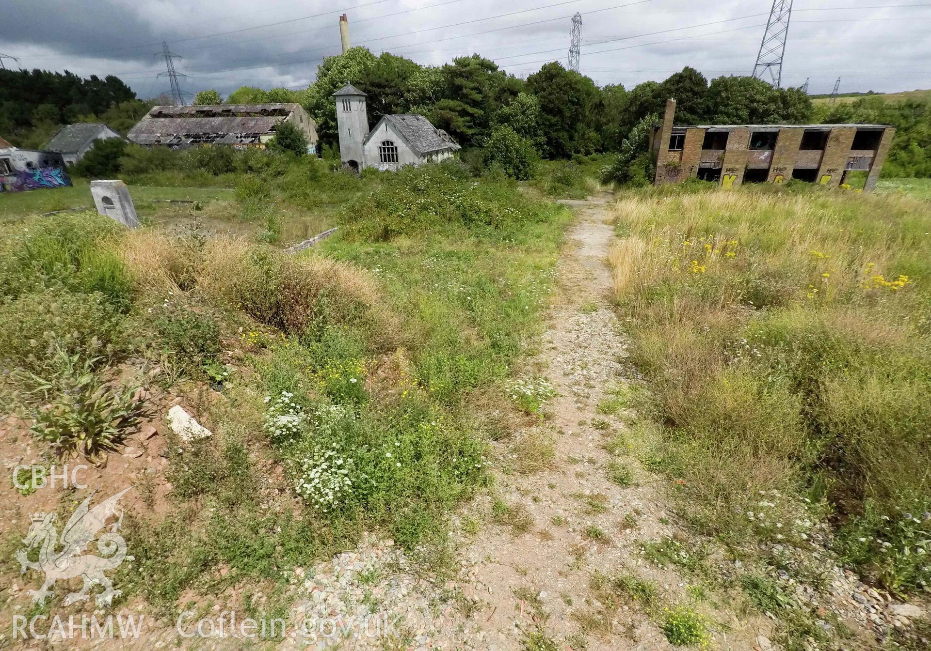 Elevated image of Ivor Llewellyn Block, church, and gymnasium, looking east. St Athan Boys Village.