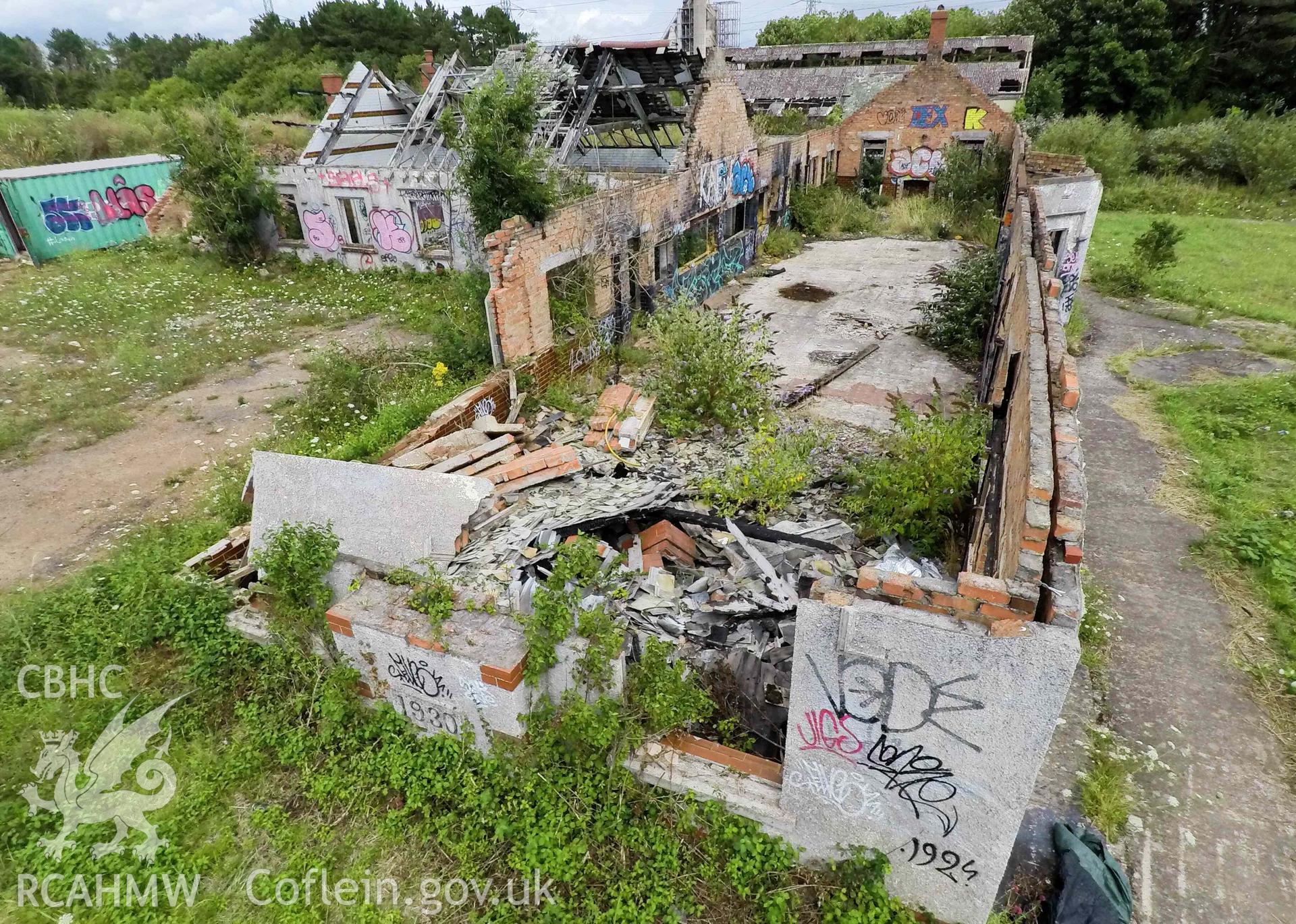 Elevated oblique image of north dormitories, looking east. St Athan Boys Village.