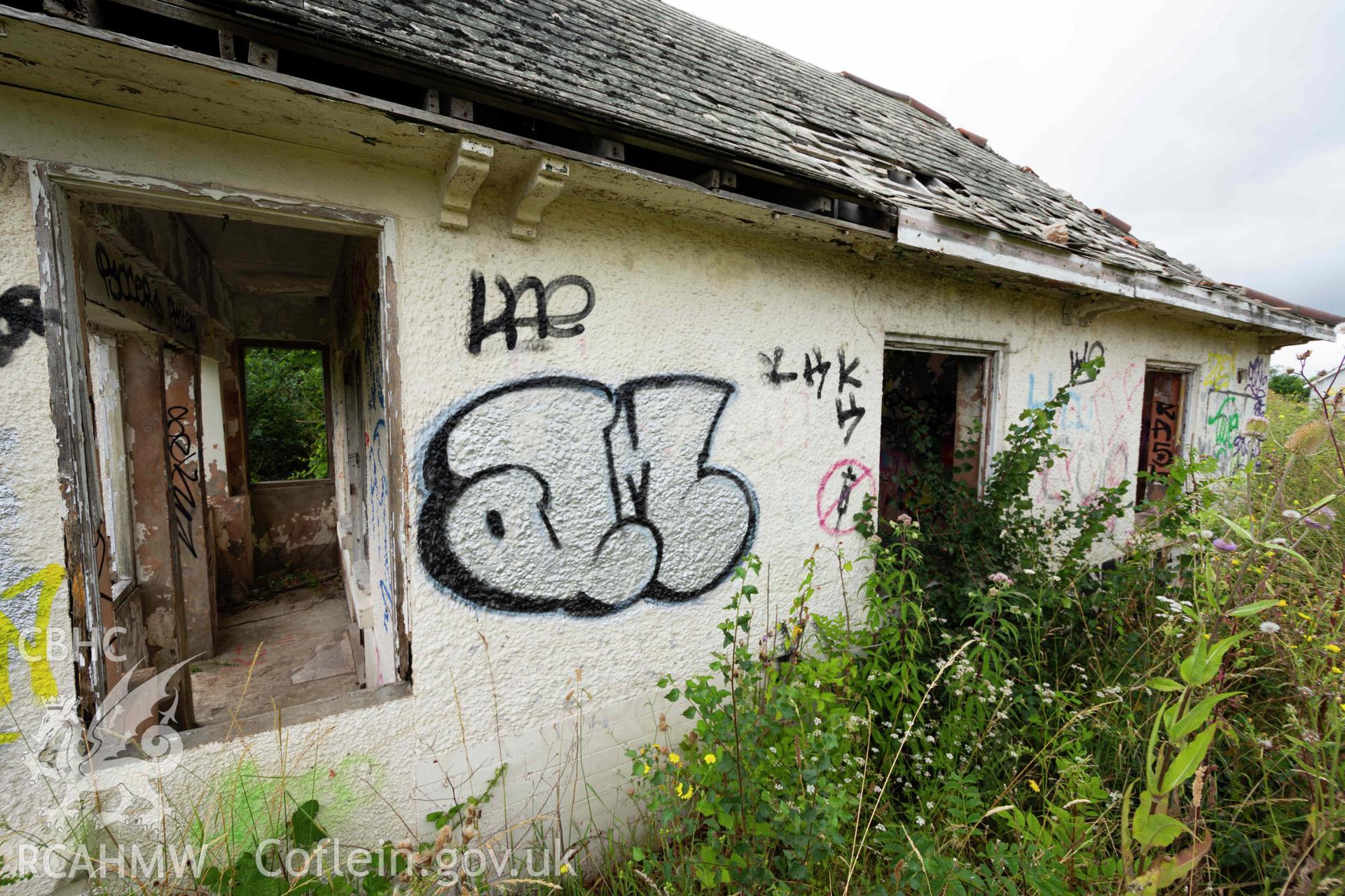 Caretaker's bungalow exterior. Porch and east wall. St Athan Boys Village.